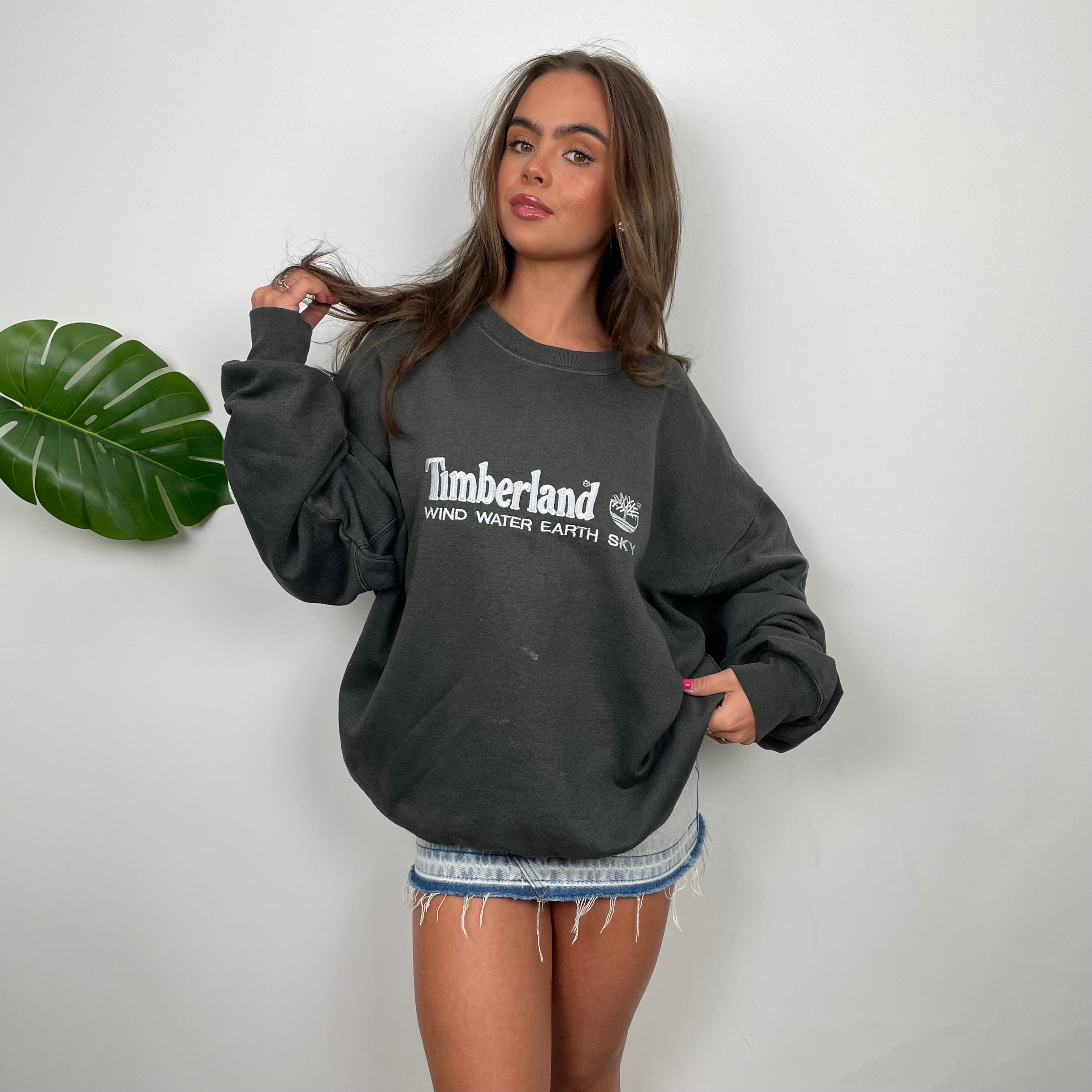 Timberland Dark Grey Embroidered Spell Out Sweatshirt (XL)