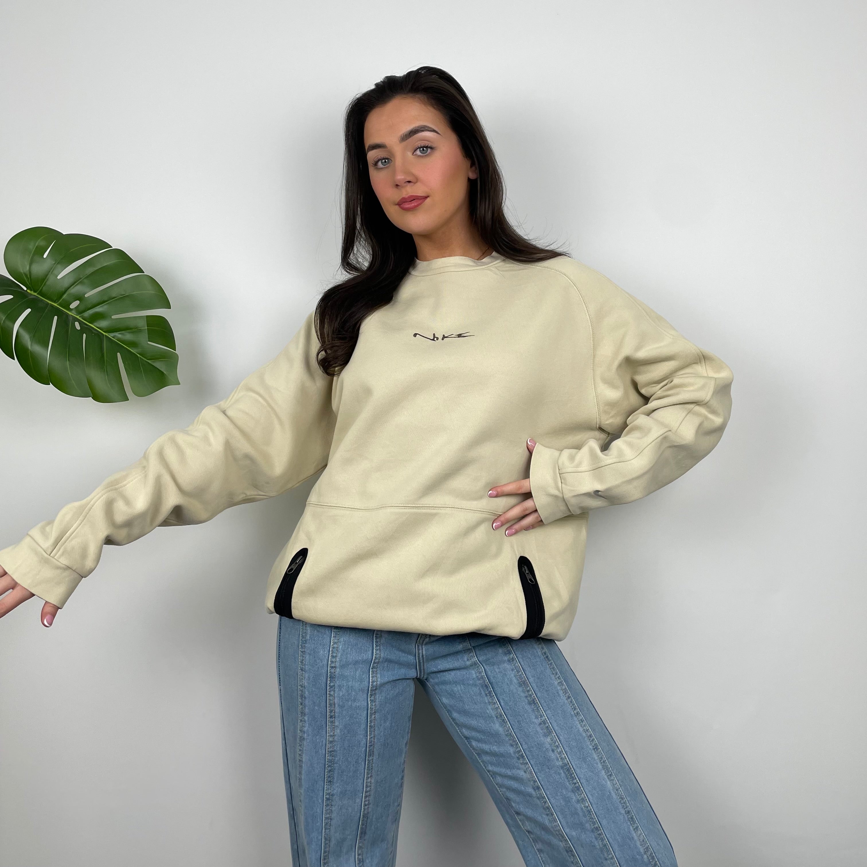 Nike RARE Cream Embroidered Spell Out Sweatshirt (L)