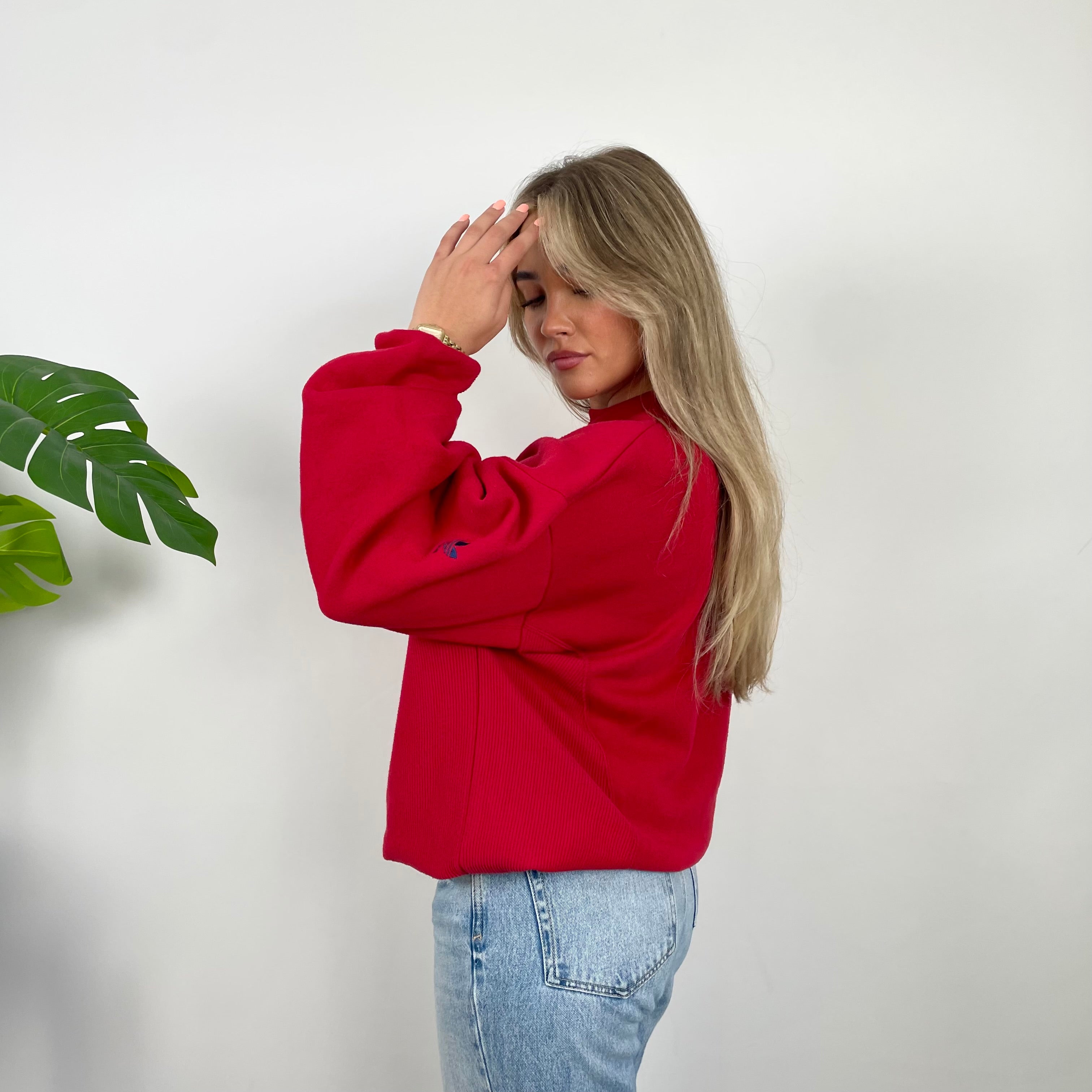 Adidas Red Embroidered Spell Out Sweatshirt (M)