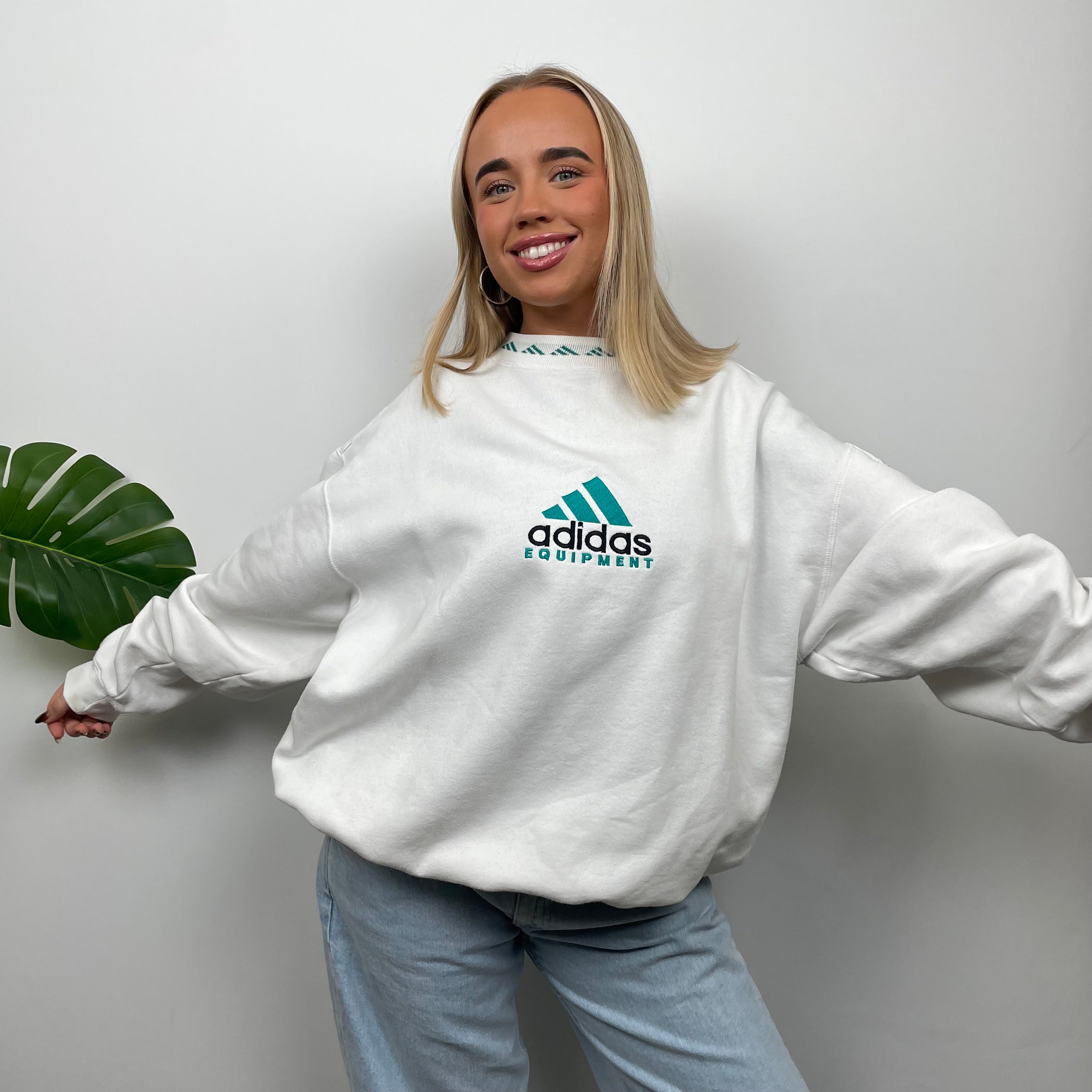 Adidas Equipment White Embroidered Spell Out Sweatshirt (L)