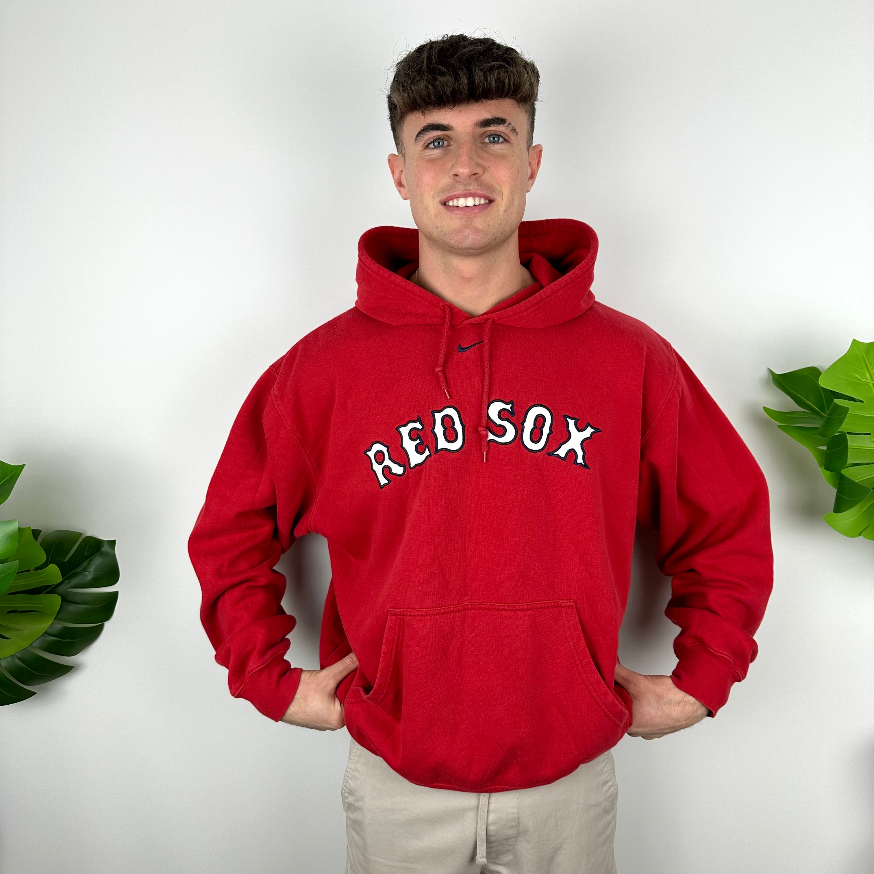 Nike X Boston Red Sox Red Embroidered Spell Out Hoodie (L)