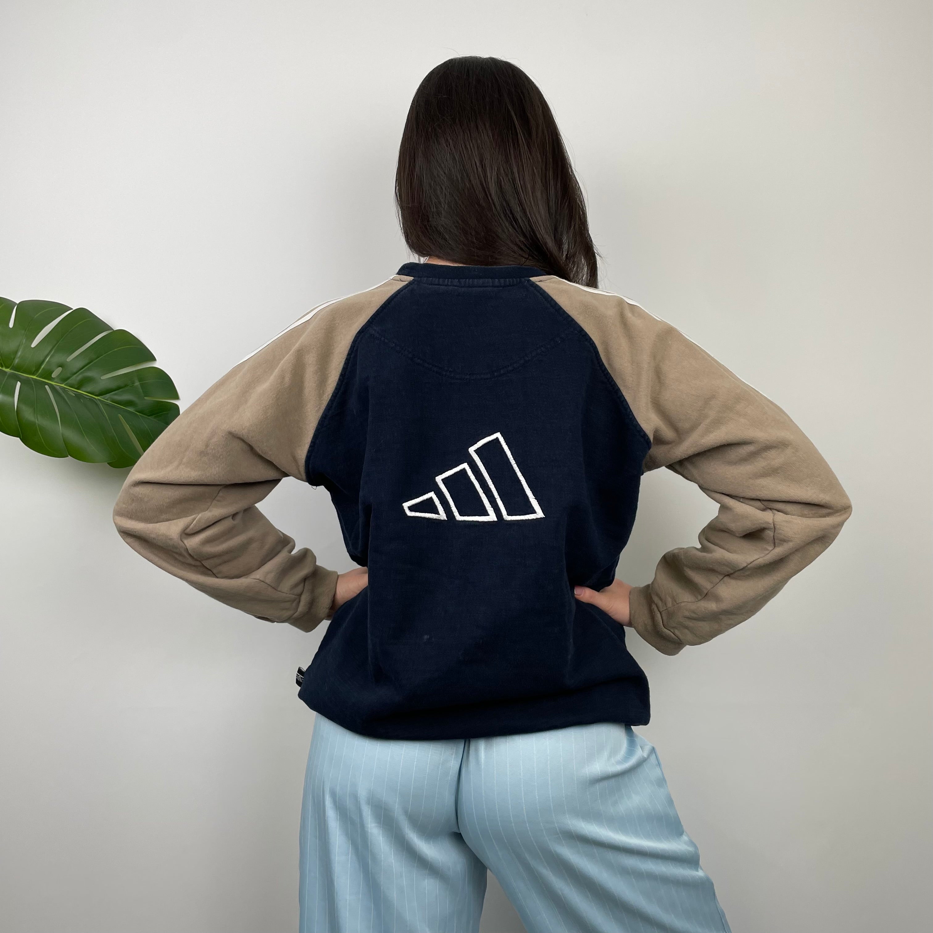 Adidas Tan and Black Embroidered Spell Out Sweatshirt (M)