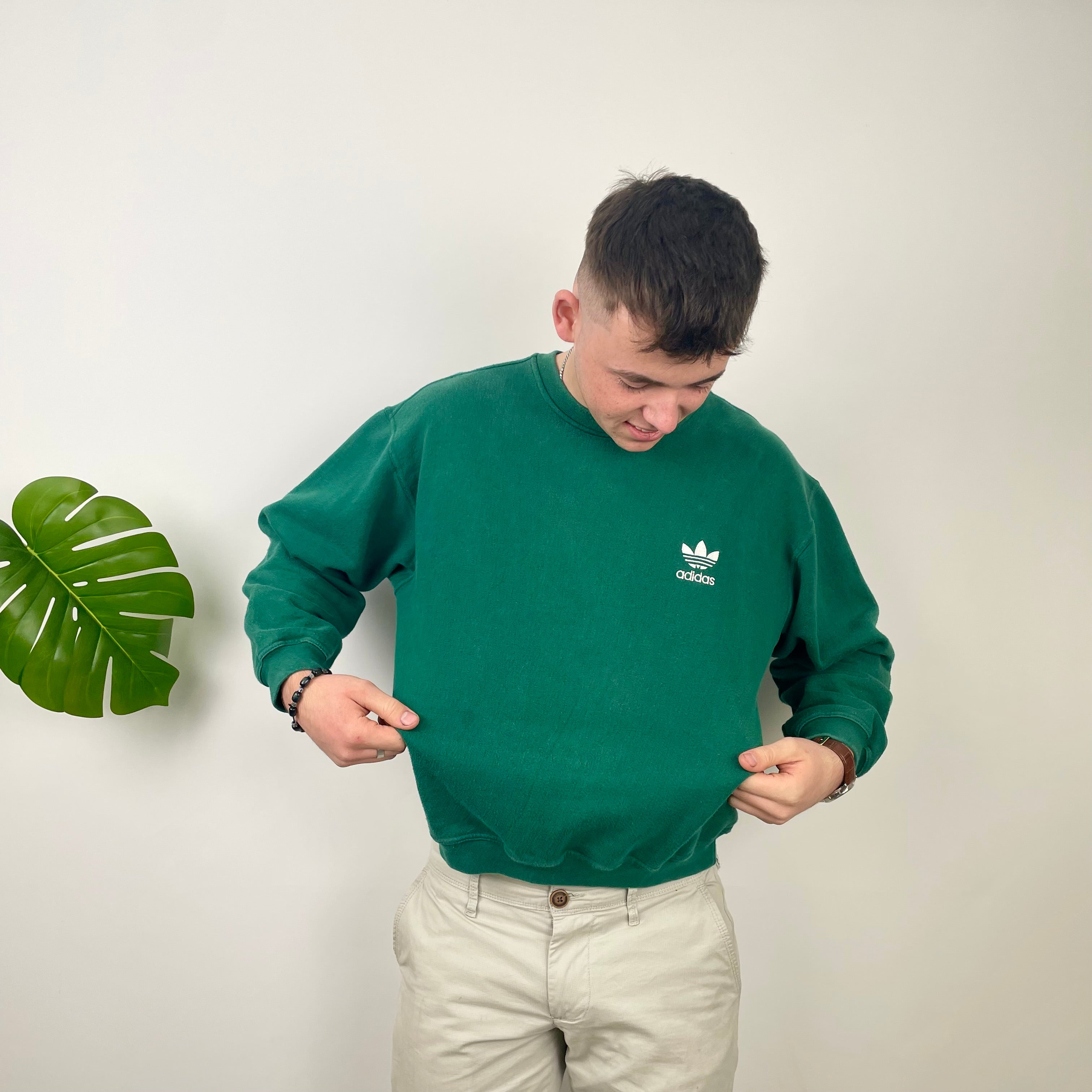 Adidas Green Embroidered Spell Out Sweatshirt (M)