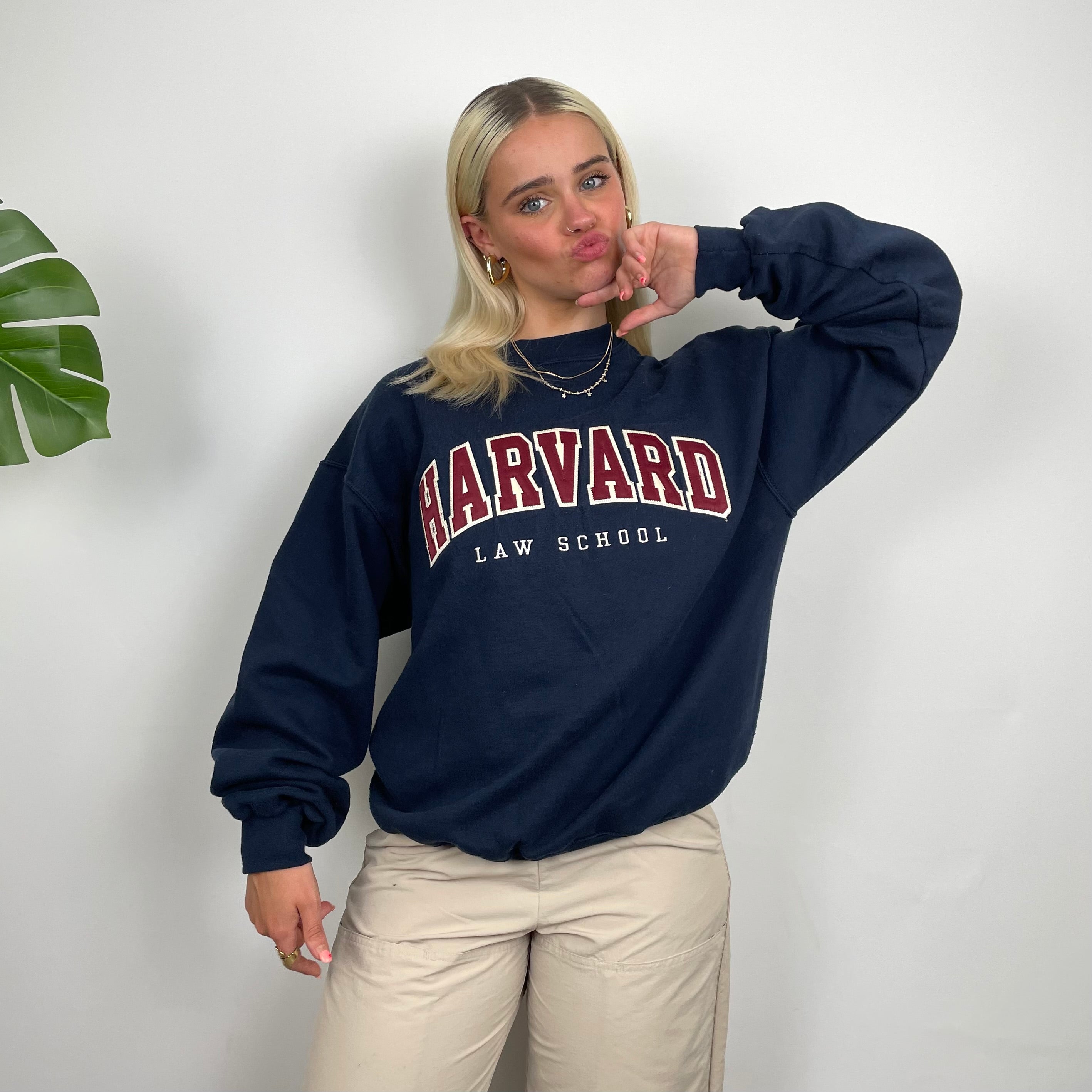 Champion x Harvard Law School RARE Navy Embroidered Spell Out Sweatshirt (S)