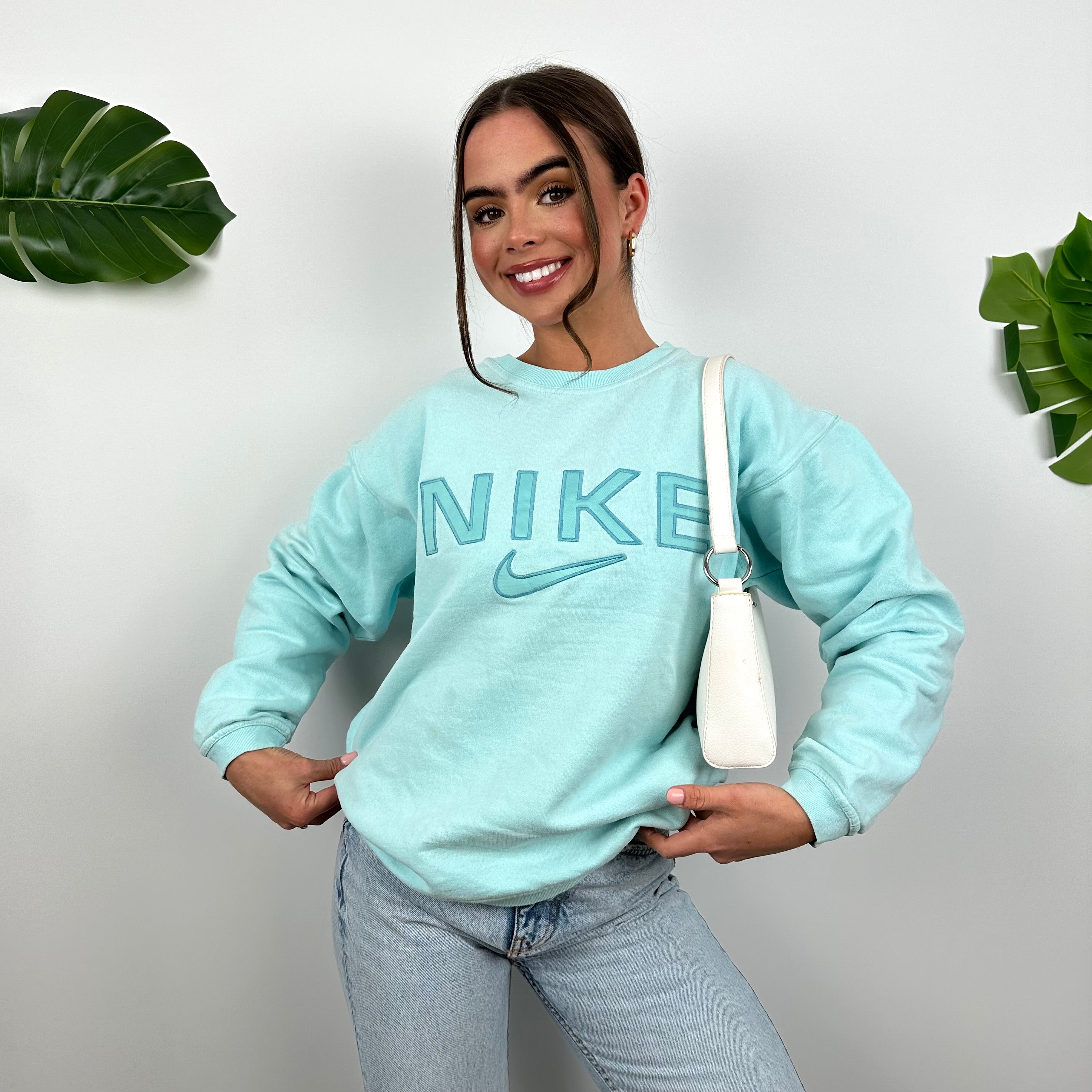 Nike Baby Blue Embroidered Spell Out Sweatshirt (M)