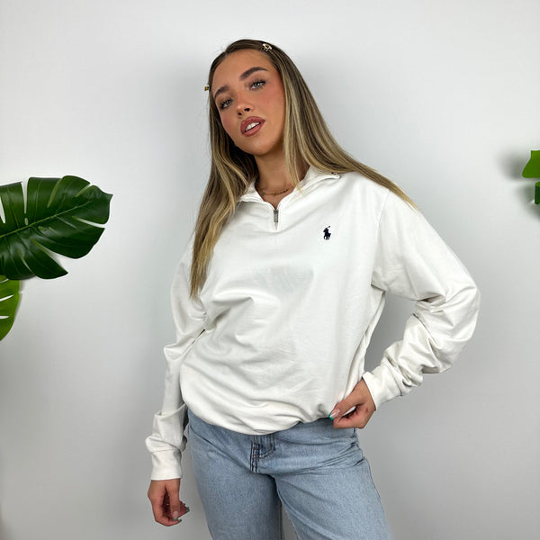 Polo Ralph Lauren White Embroidered Logo Quarter Zip Sweatshirt (S)