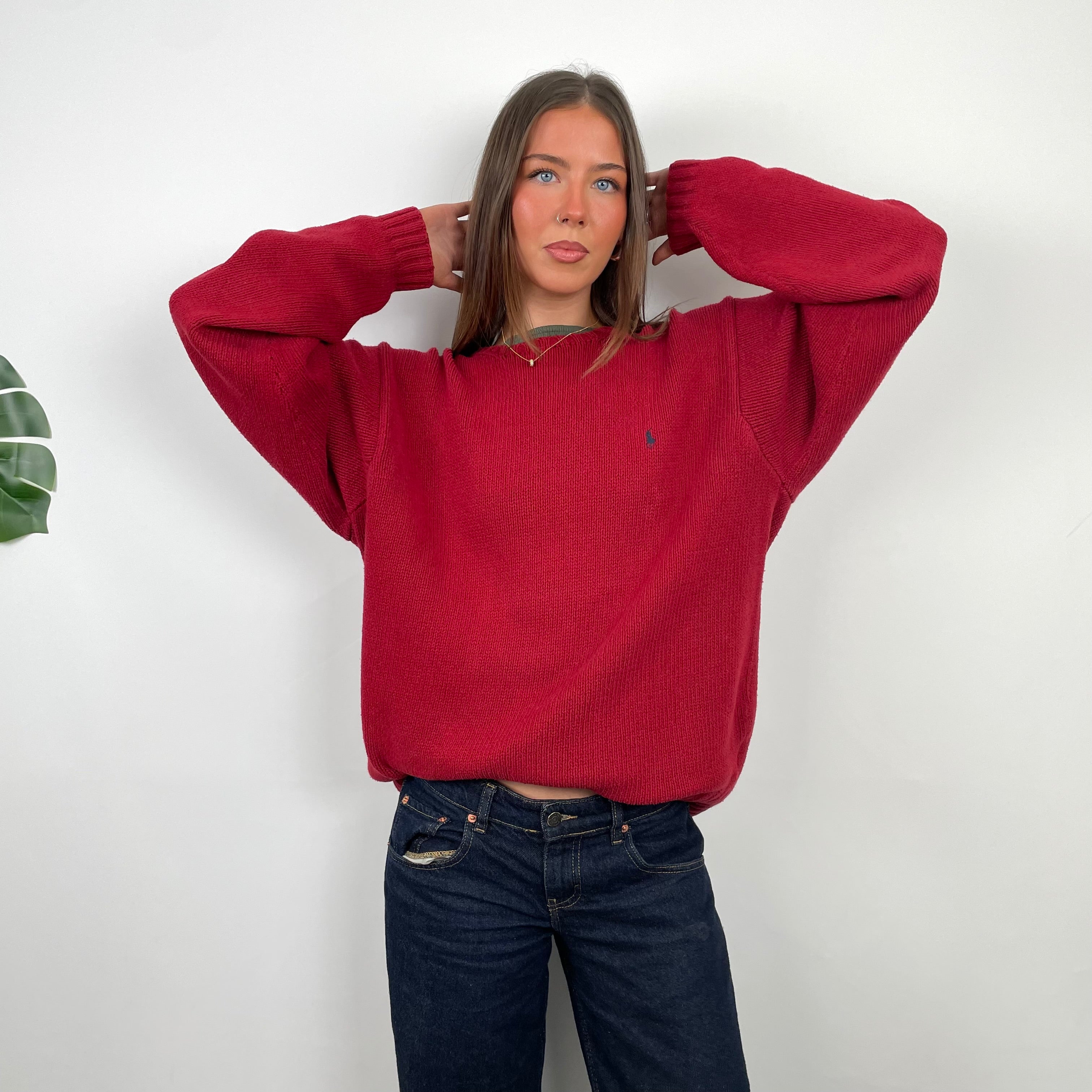 Polo Ralph Lauren RARE Red Embroidered Logo Knitted Sweater (L)