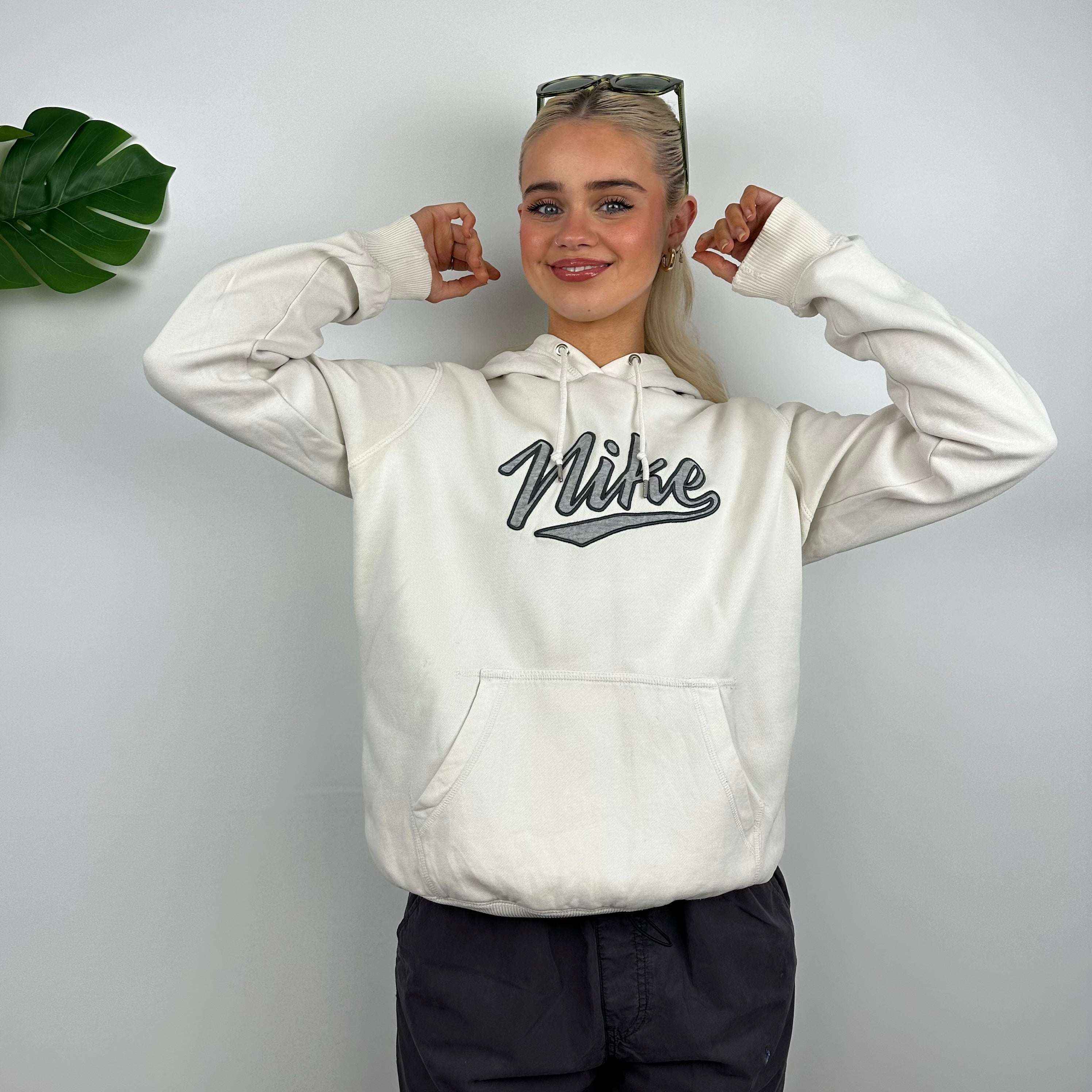 Nike White Embroidered Spell Out Hoodie (M)