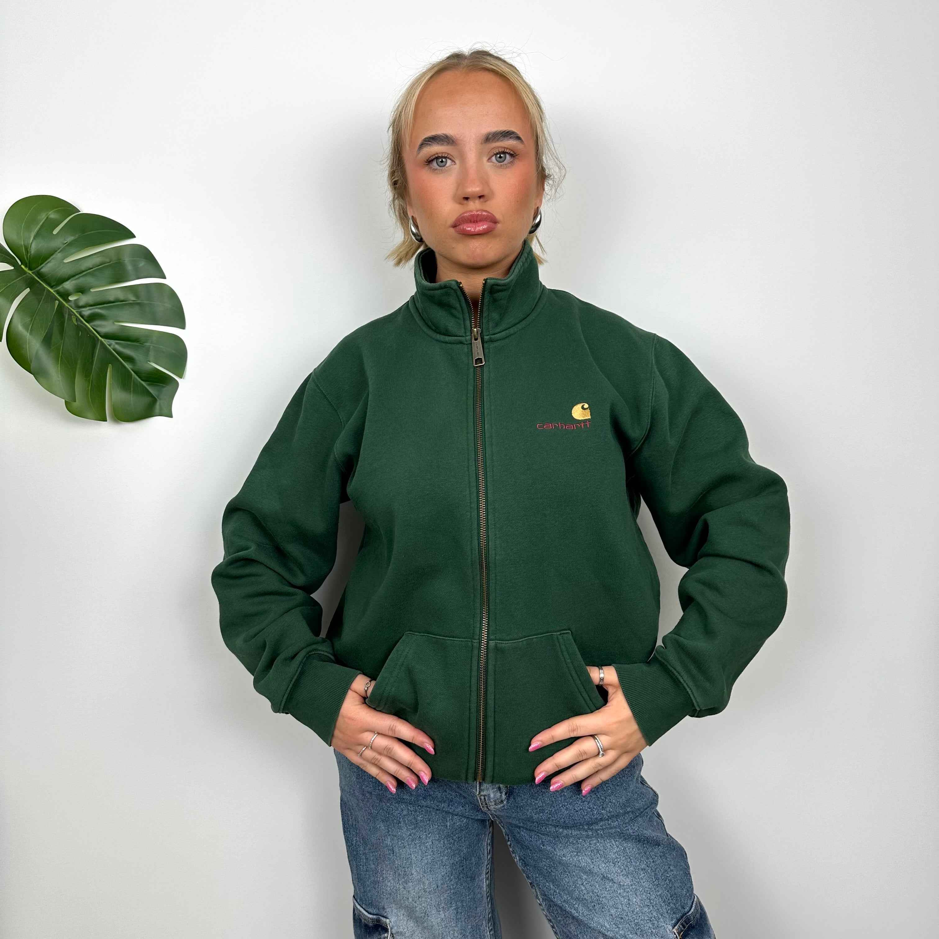 Carhartt Green Embroidered Spell Out Zip Up Jacket (M)