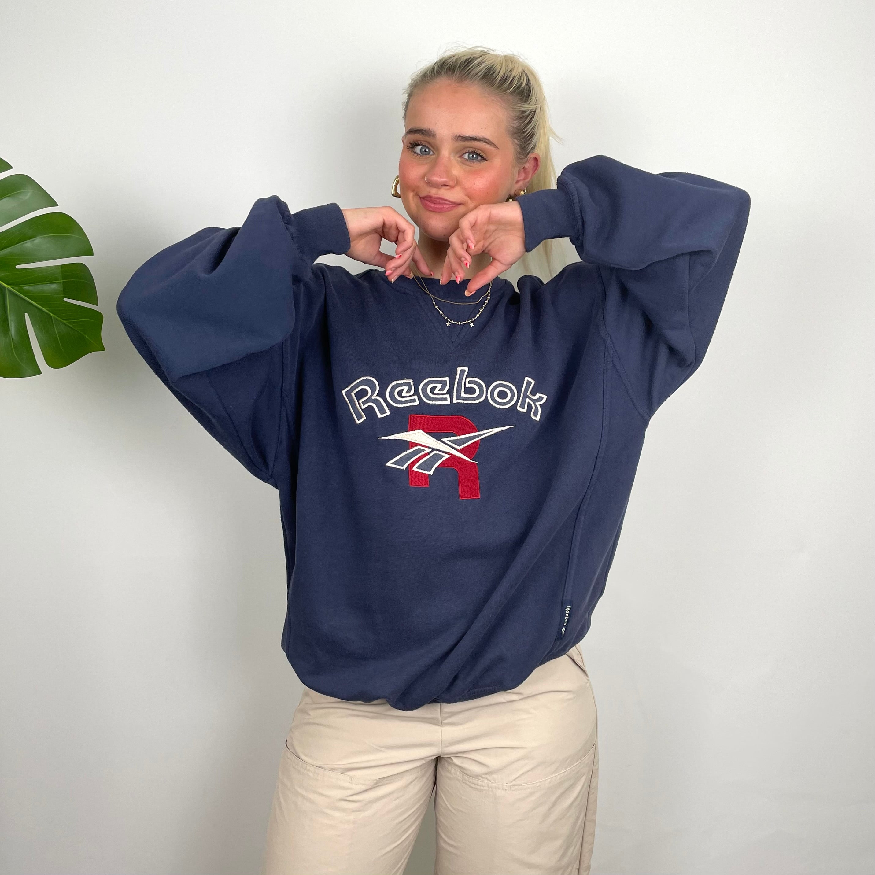 Reebok RARE Navy Embroidered Spell Out Sweatshirt (M)