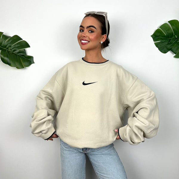 Nike Cream Embroidered Swoosh Sweatshirt (XL)