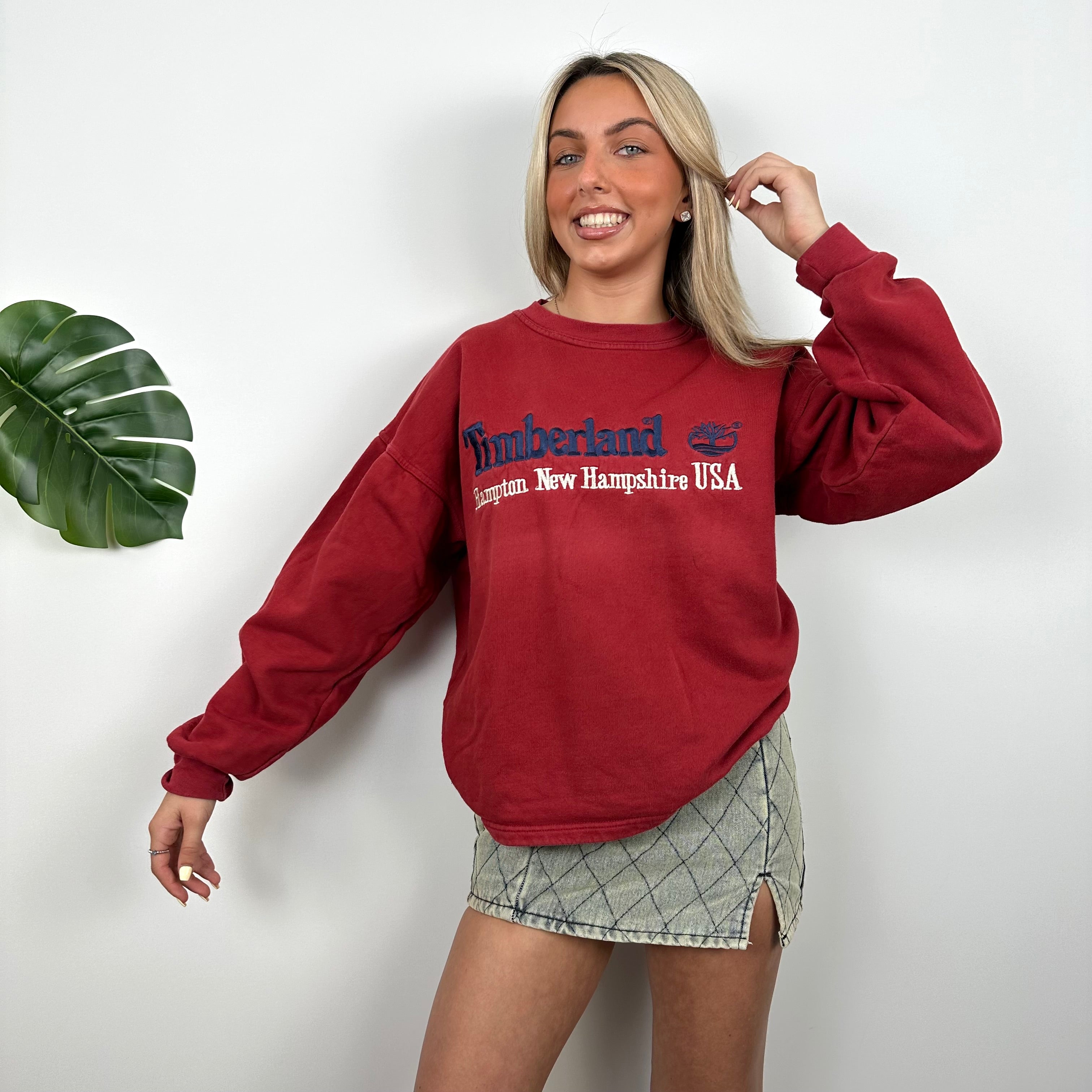 Timberland Red Embroidered Spell Out Sweatshirt (L)