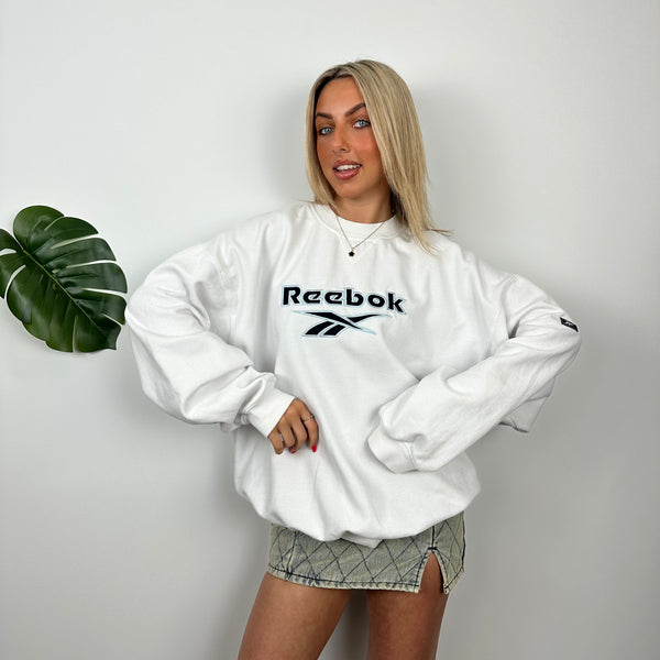 Reebok White Embroidered Spell Out Sweatshirt (L)