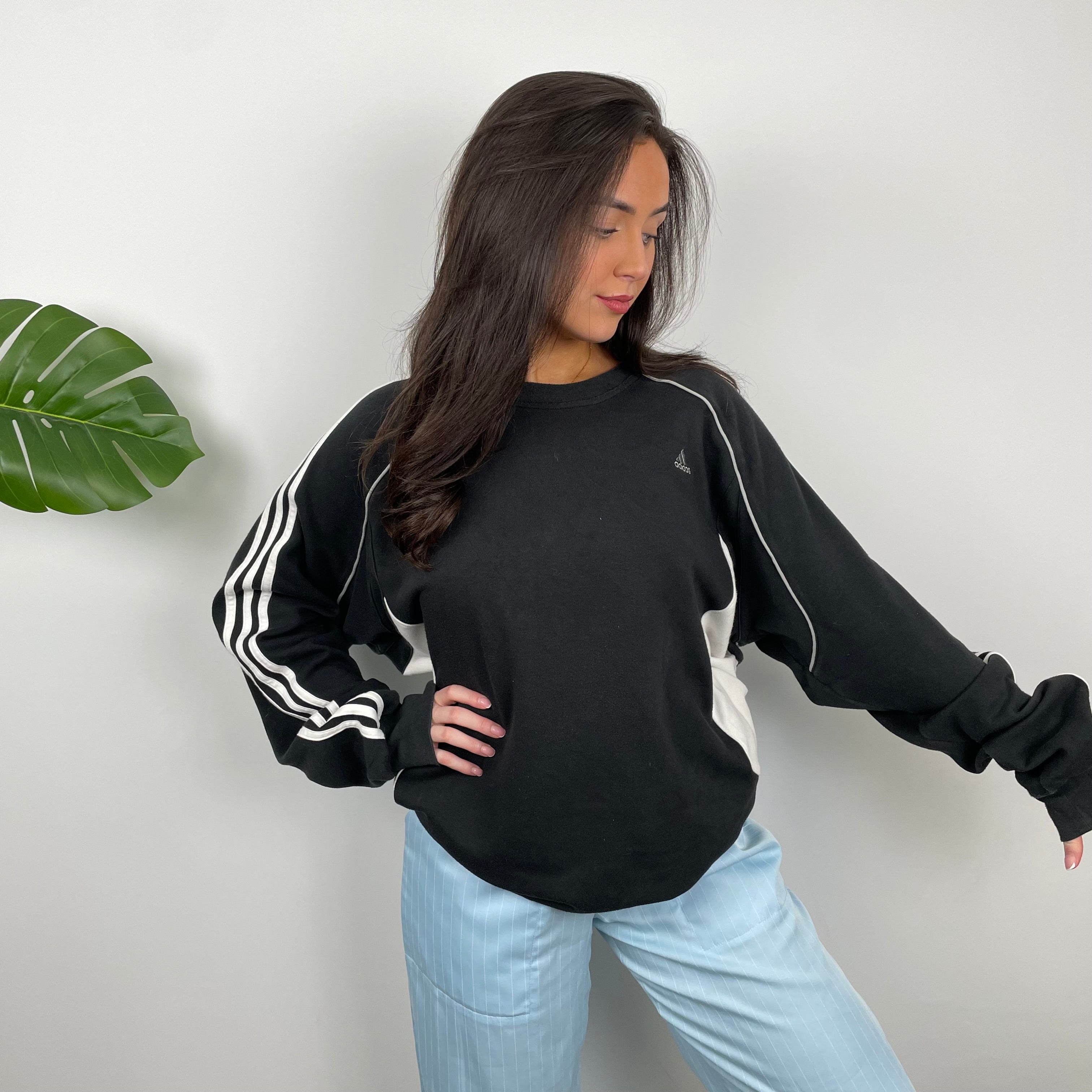 Adidas Black & White Embroidered Spell Out Sweatshirt (L)