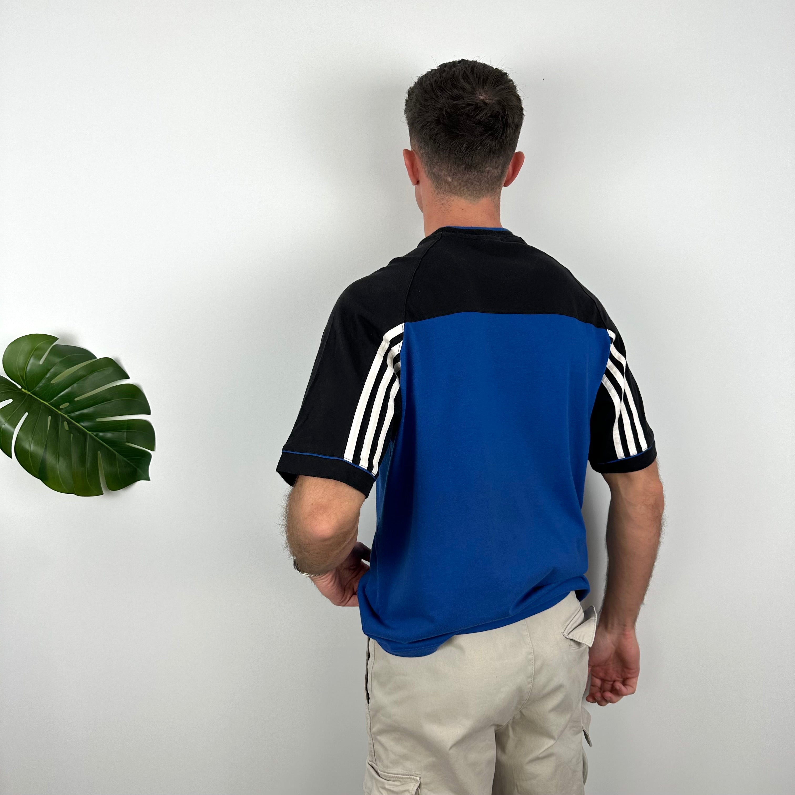 Adidas RARE Black & Blue Embroidered Spell Out T Shirt (L)