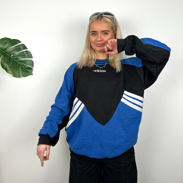Adidas Black & Blue Embroidered Spell Out Colour Block Sweatshirt (M)