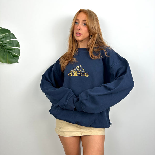 Adidas Navy Embroidered Spell Out Sweatshirt (M)