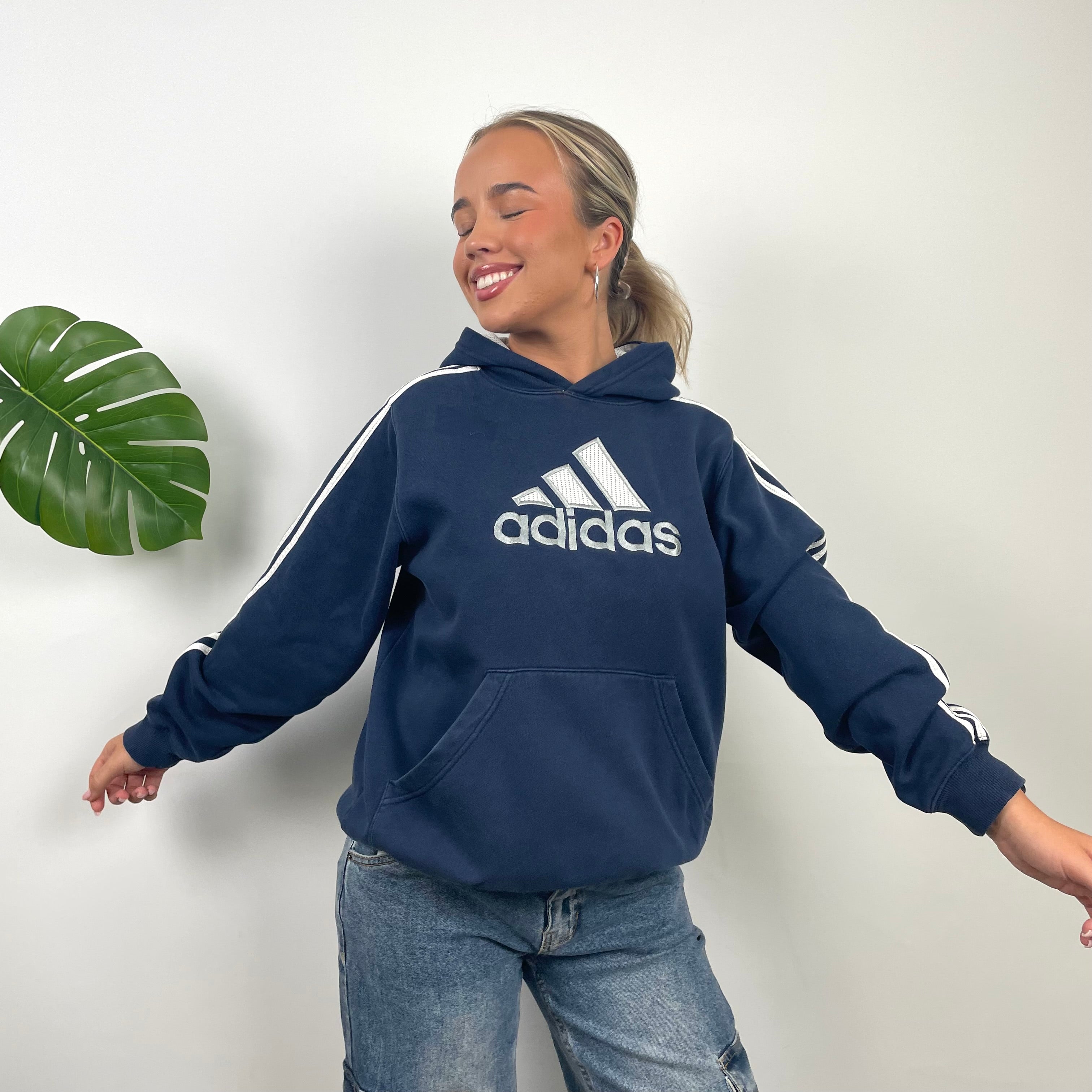 Adidas RARE Navy Embroidered Spell Out Hoodie (M)