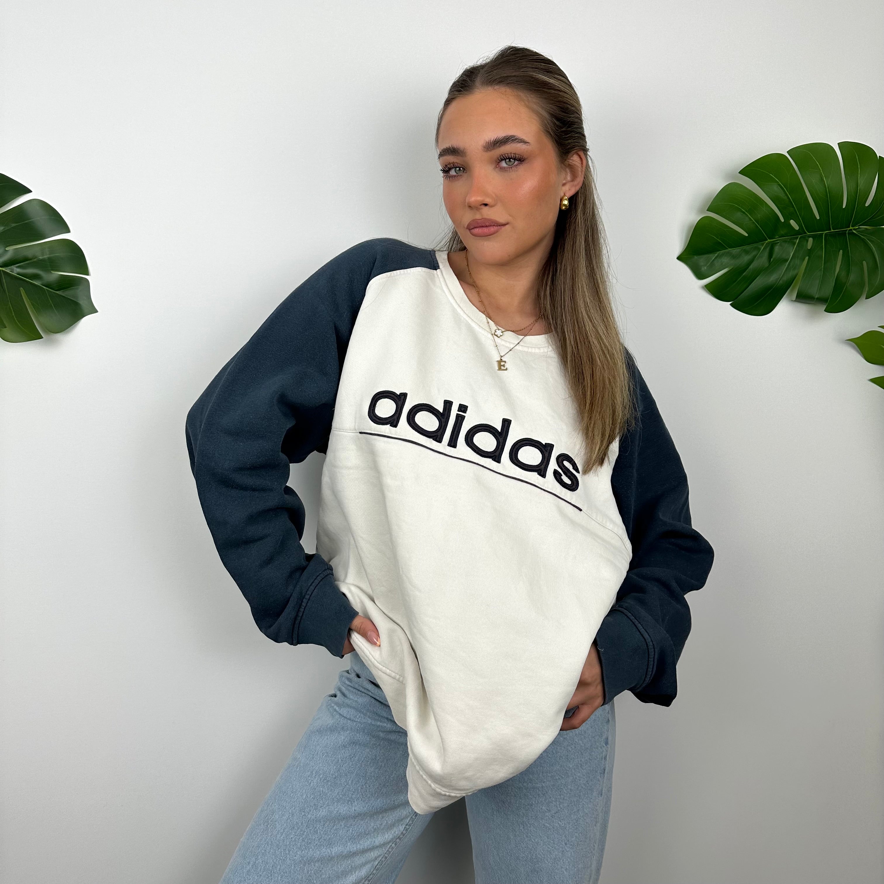 Adidas RARE White Embroidered Spell Out Sweatshirt (XL)