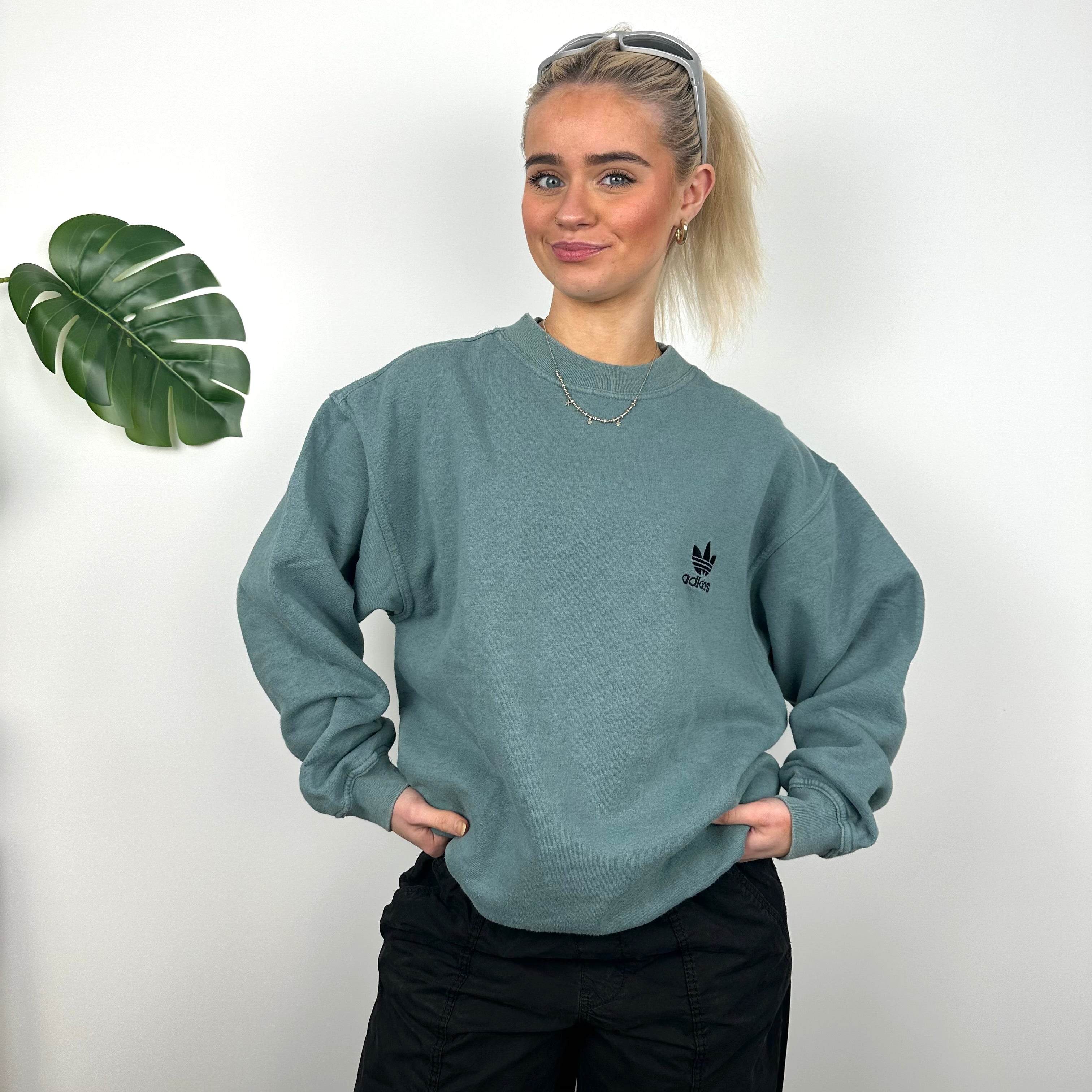 Adidas Teal Green Embroidered Spell Out Sweatshirt (M)