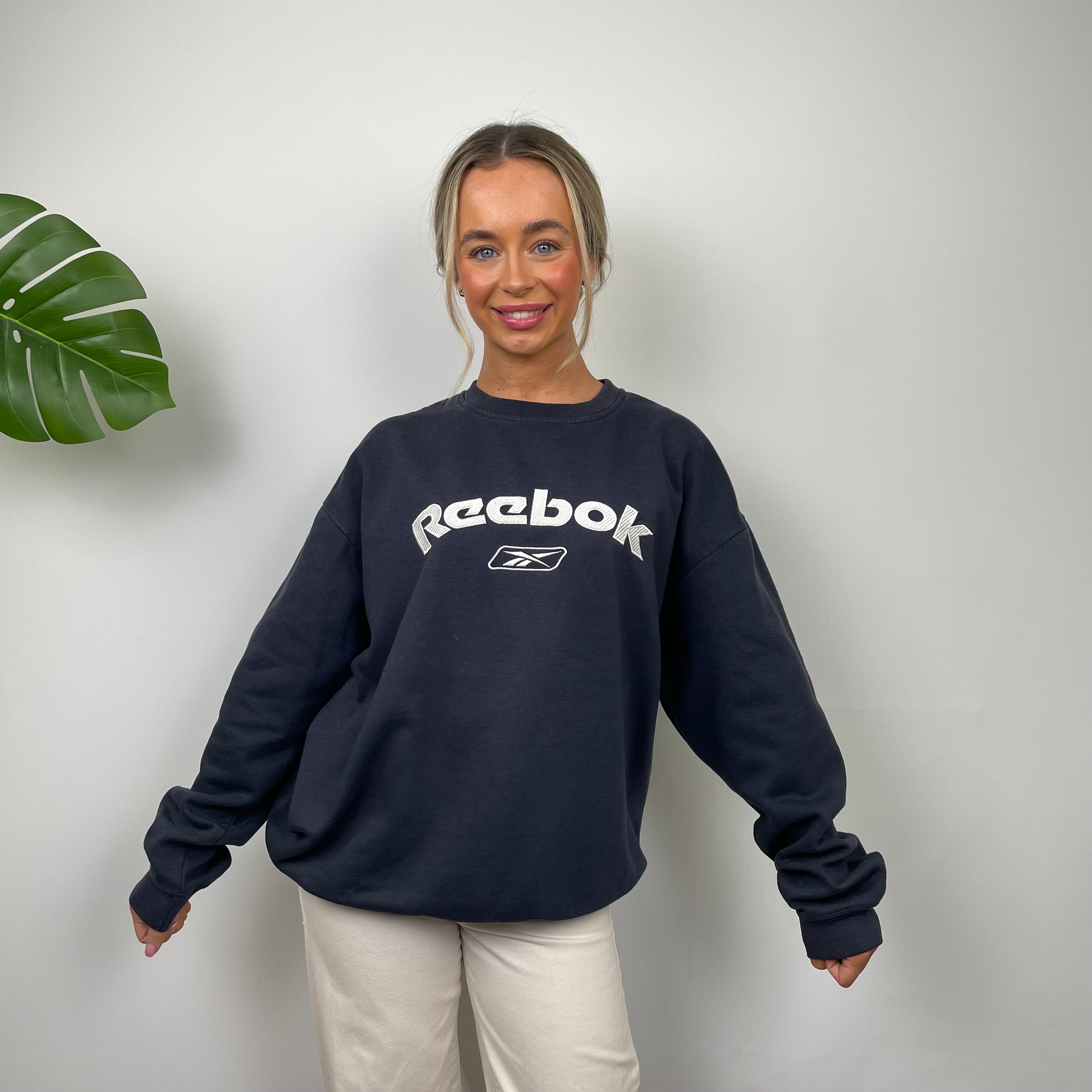 Reebok Navy Embroidered Spell Out Sweatshirt (M)