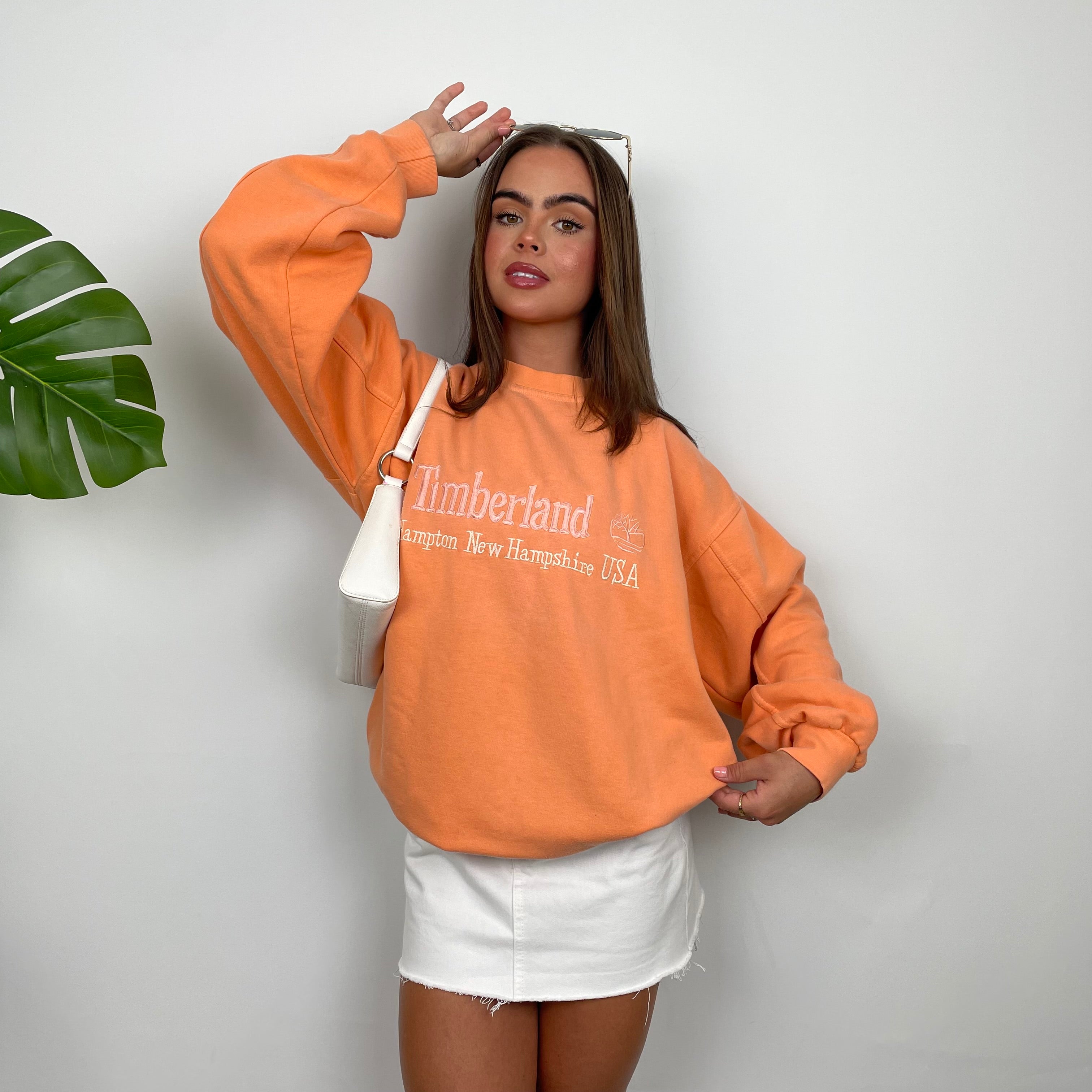 Timberland Coral Embroidered Spell Out Sweatshirt (L)