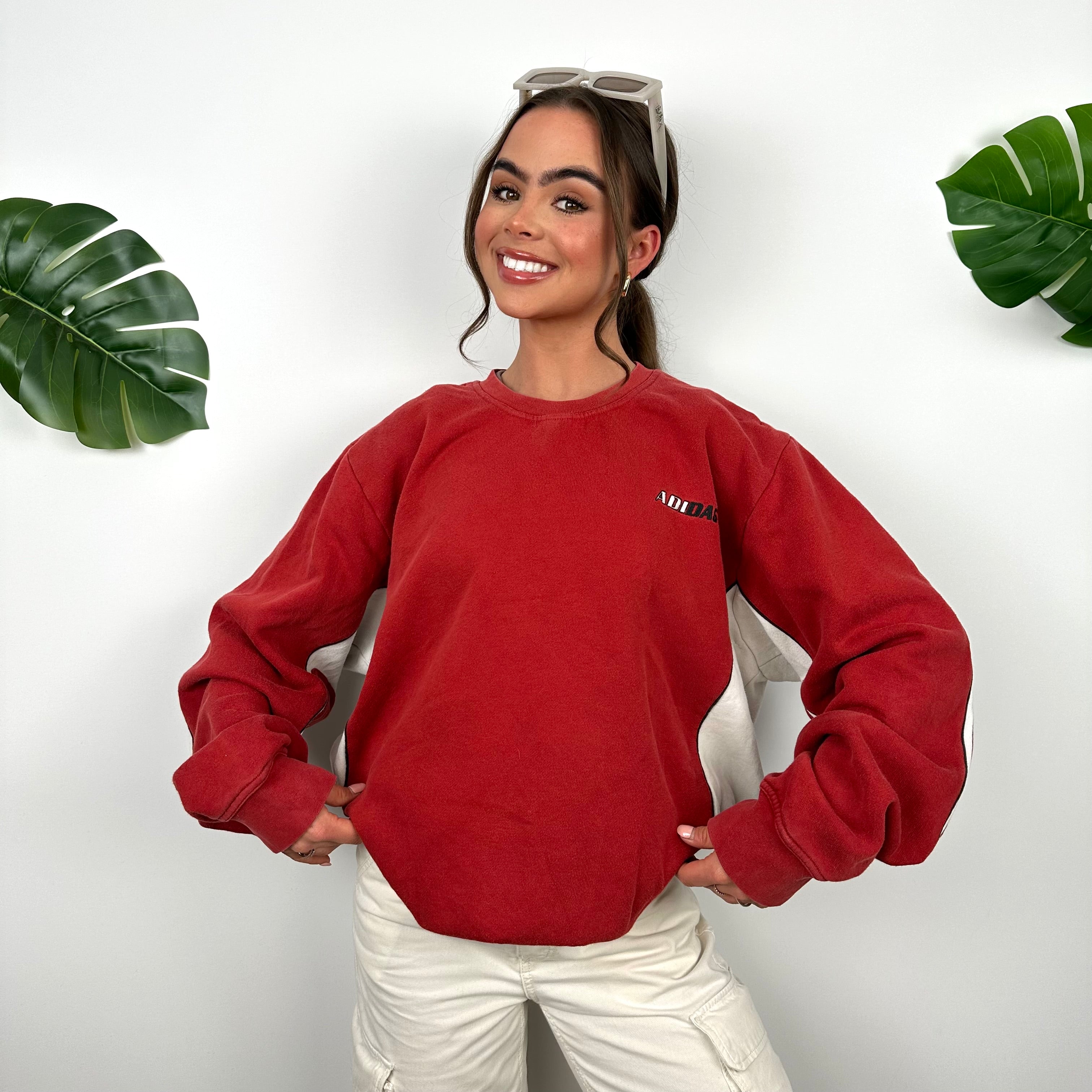 Adidas Red Embroidered Spell Out Sweatshirt (L)