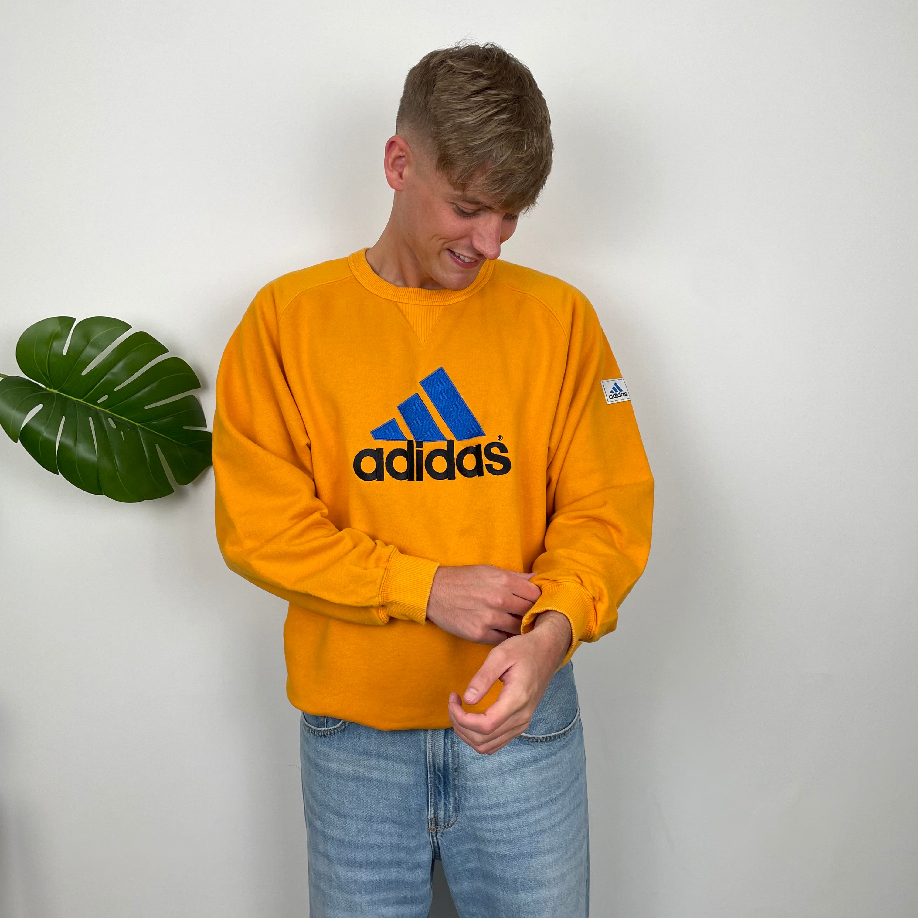 Adidas Orange Embroidered Spell Out Sweatshirt (L)