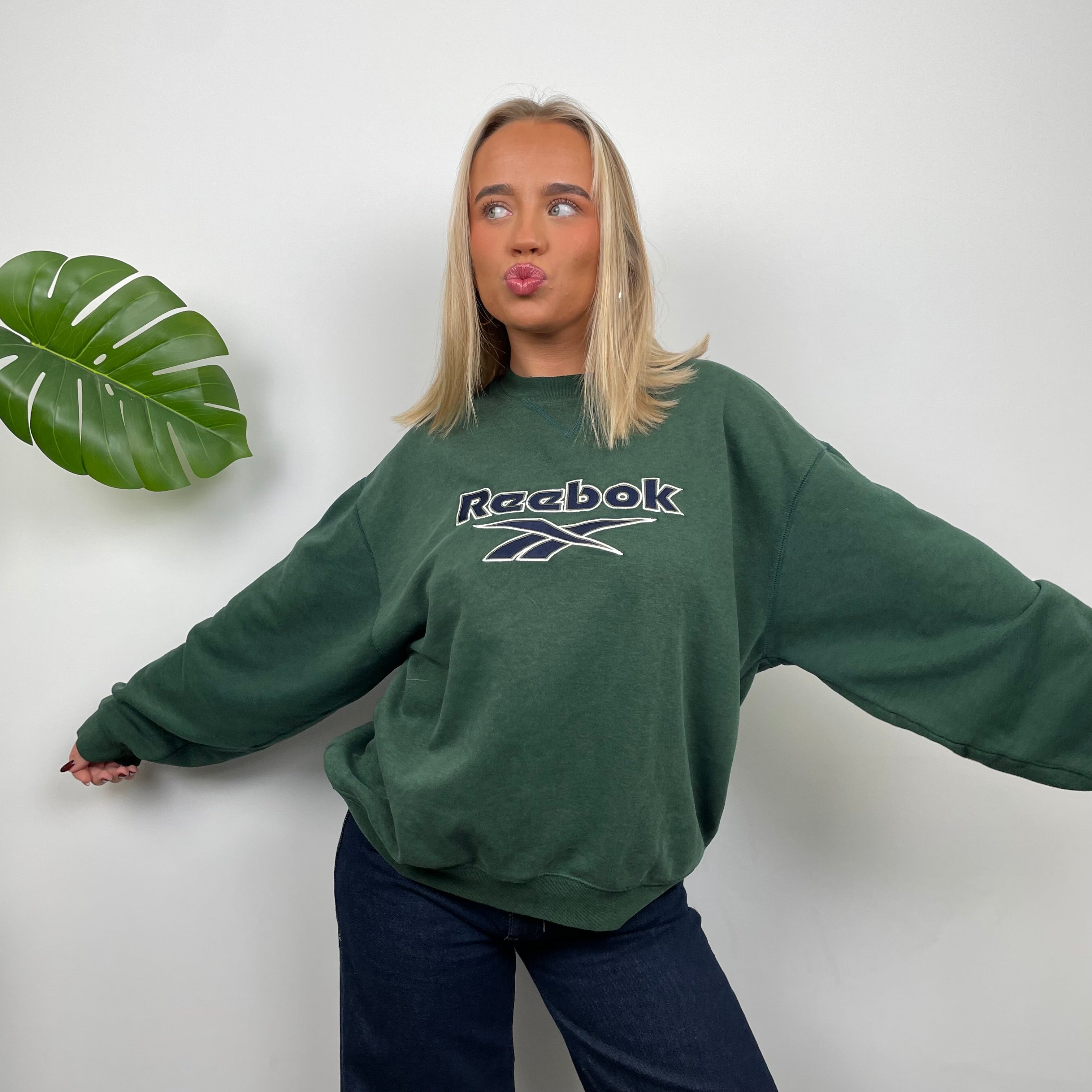 Reebok RARE Green Embroidered Spell Out Sweatshirt (M)