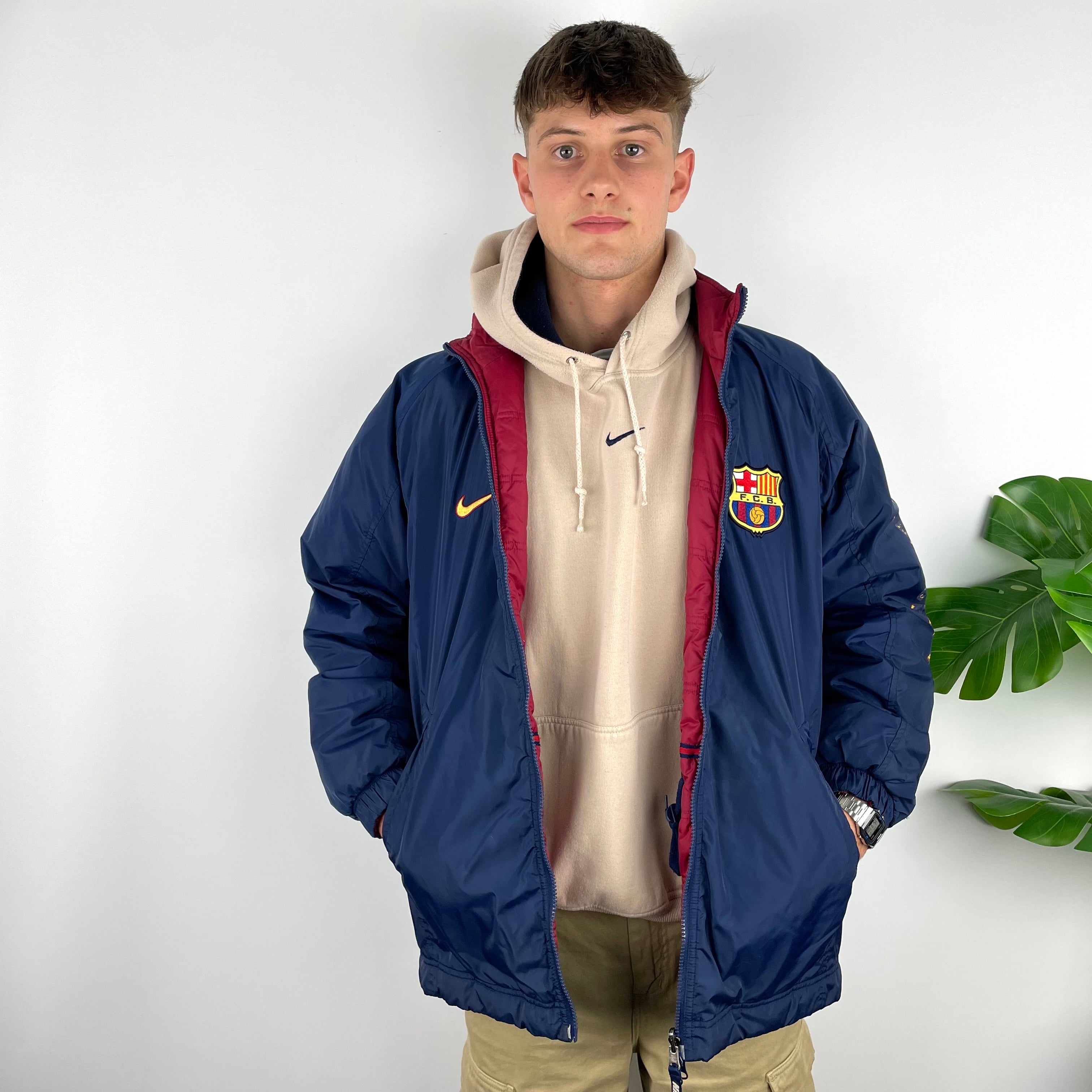 Nike X FC Barcelona RARE Navy Embroidered Swoosh Padded Jacket (L)