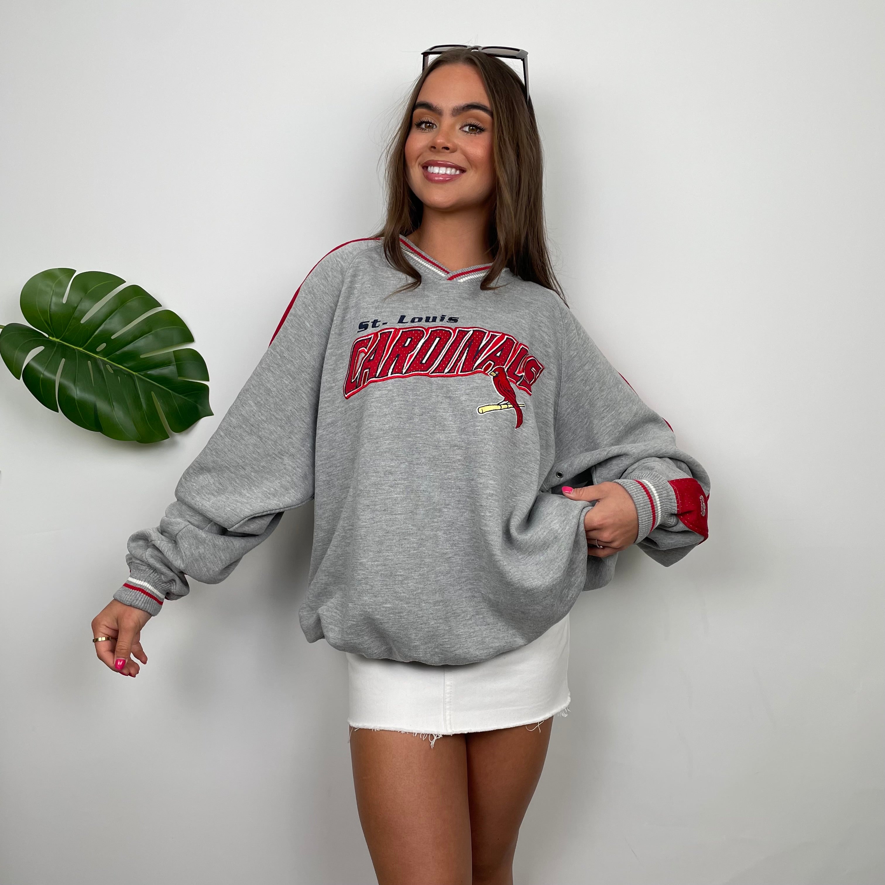 St Louis Cardinals Grey Embroidered Spell Out Sweatshirt (L)