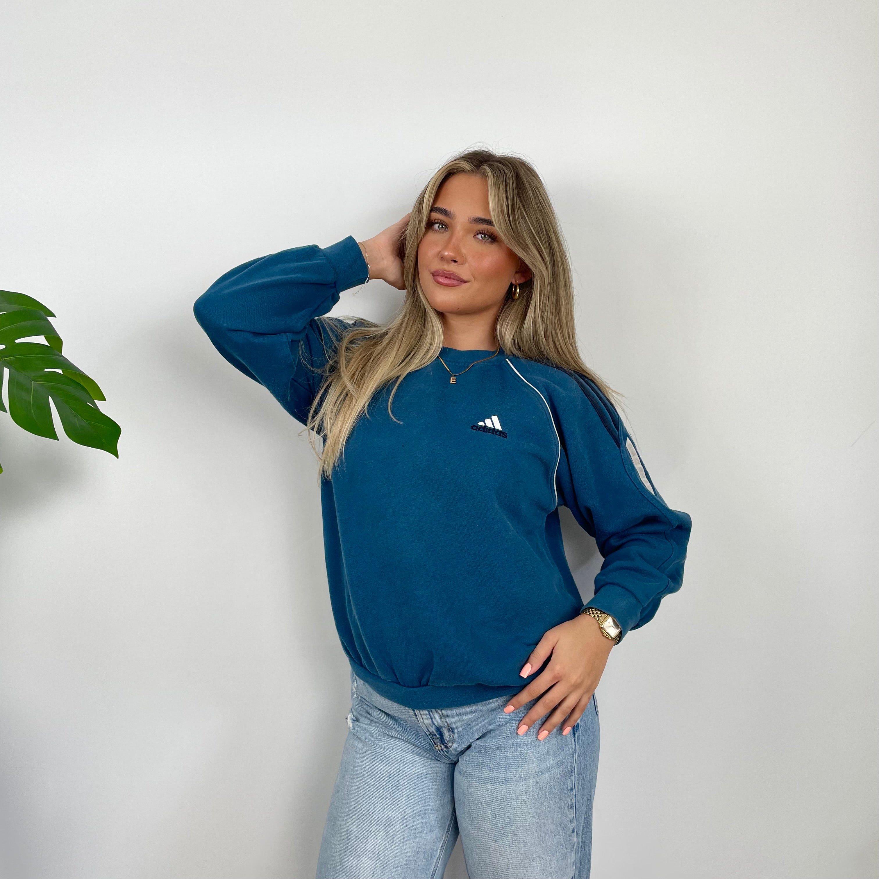 Adidas Navy Embroidered Spell Out Sweatshirt (S)