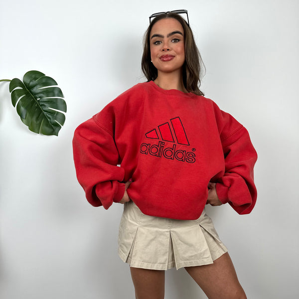 Adidas Red Embroidered Spell Out Sweatshirt (XL)