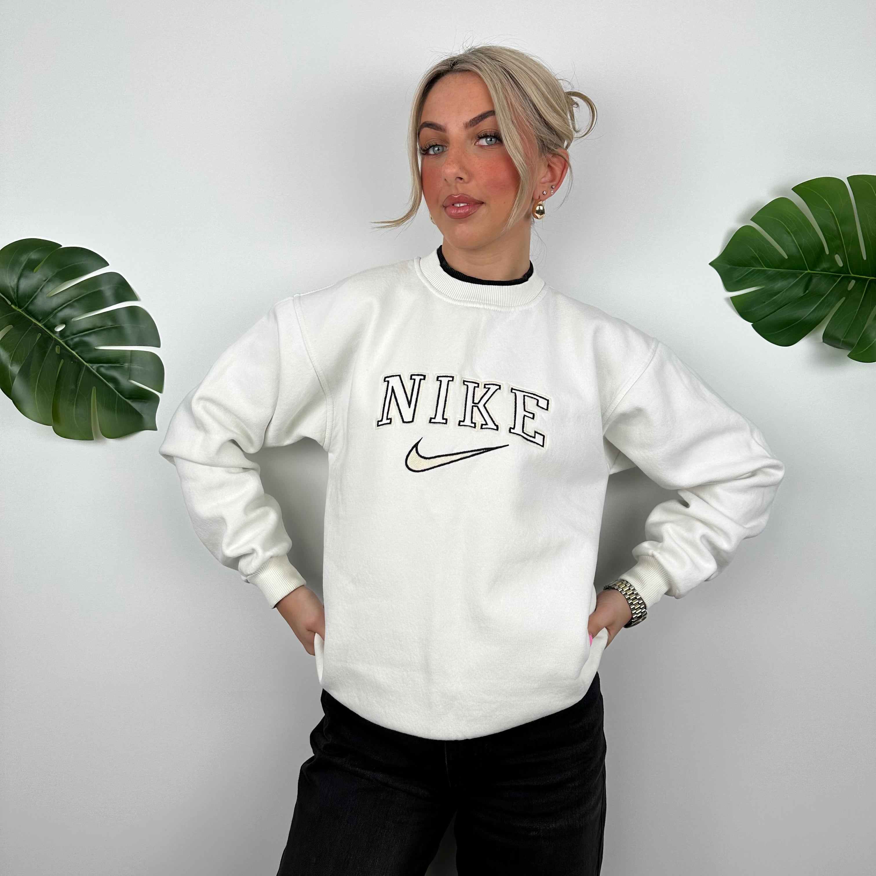 Nike White Embroidered Spell Out Sweatshirt (M)