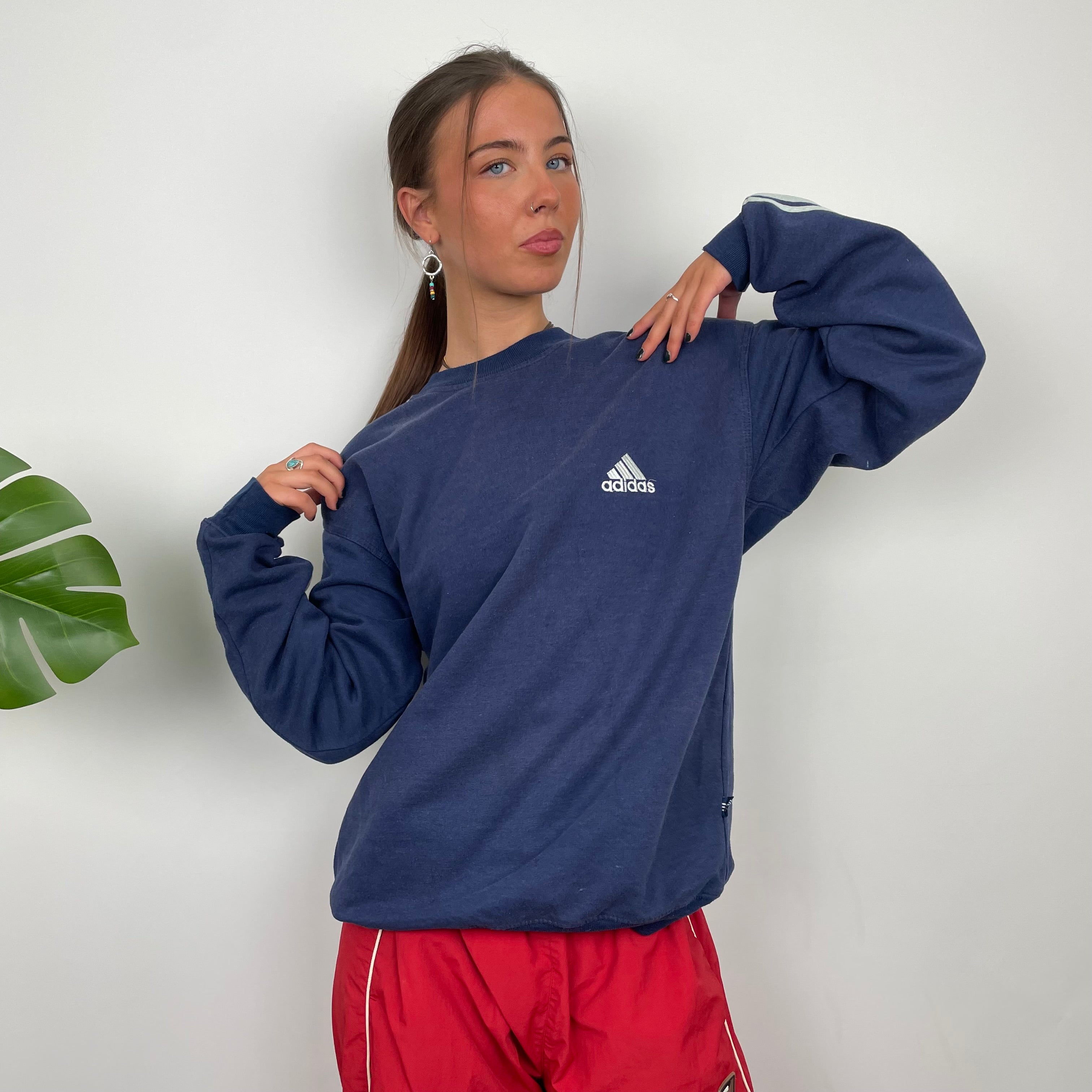 Adidas Navy Embroidered Spell Out Sweatshirt (L)