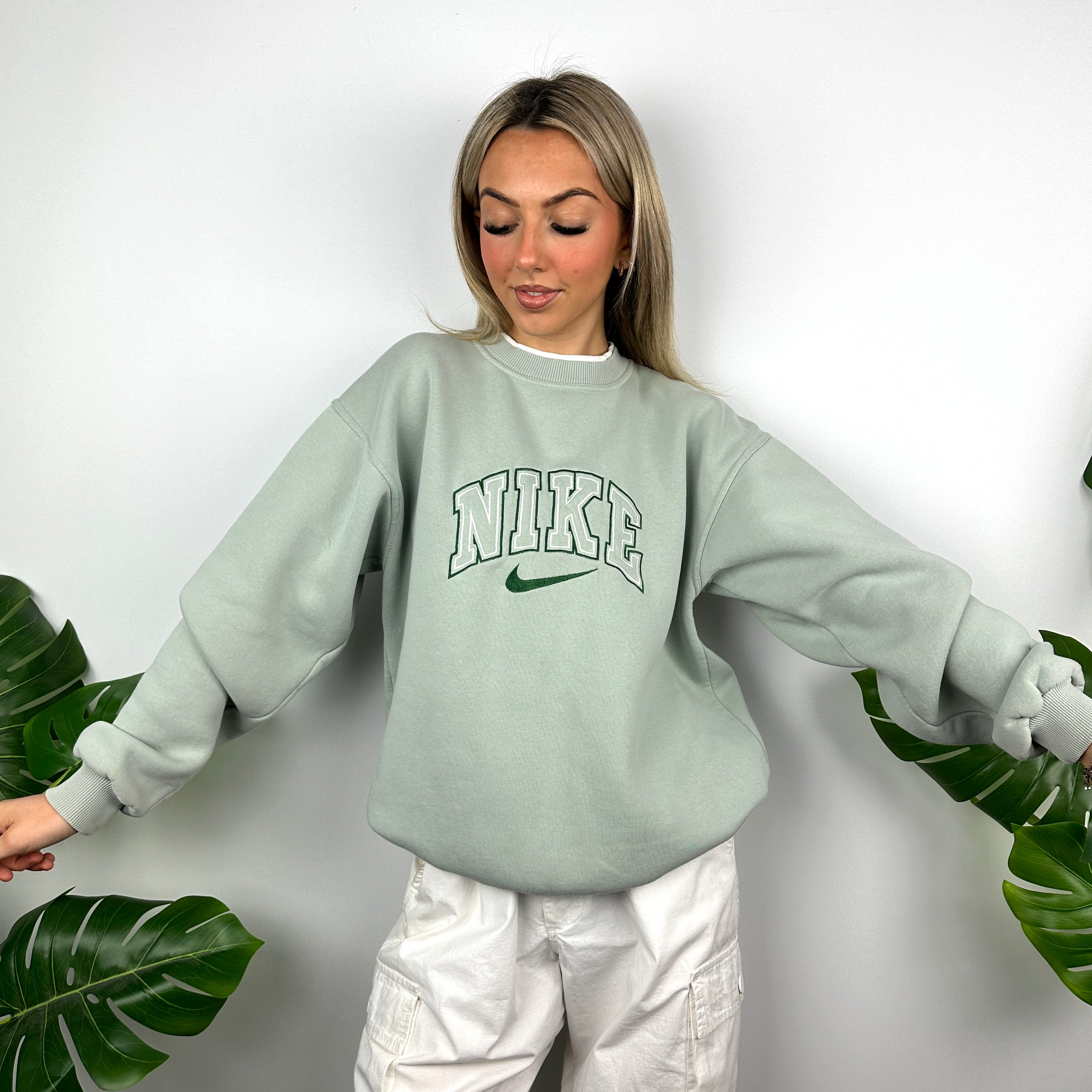 Nike Mint Green Embroidered Spell Out Sweatshirt (M)