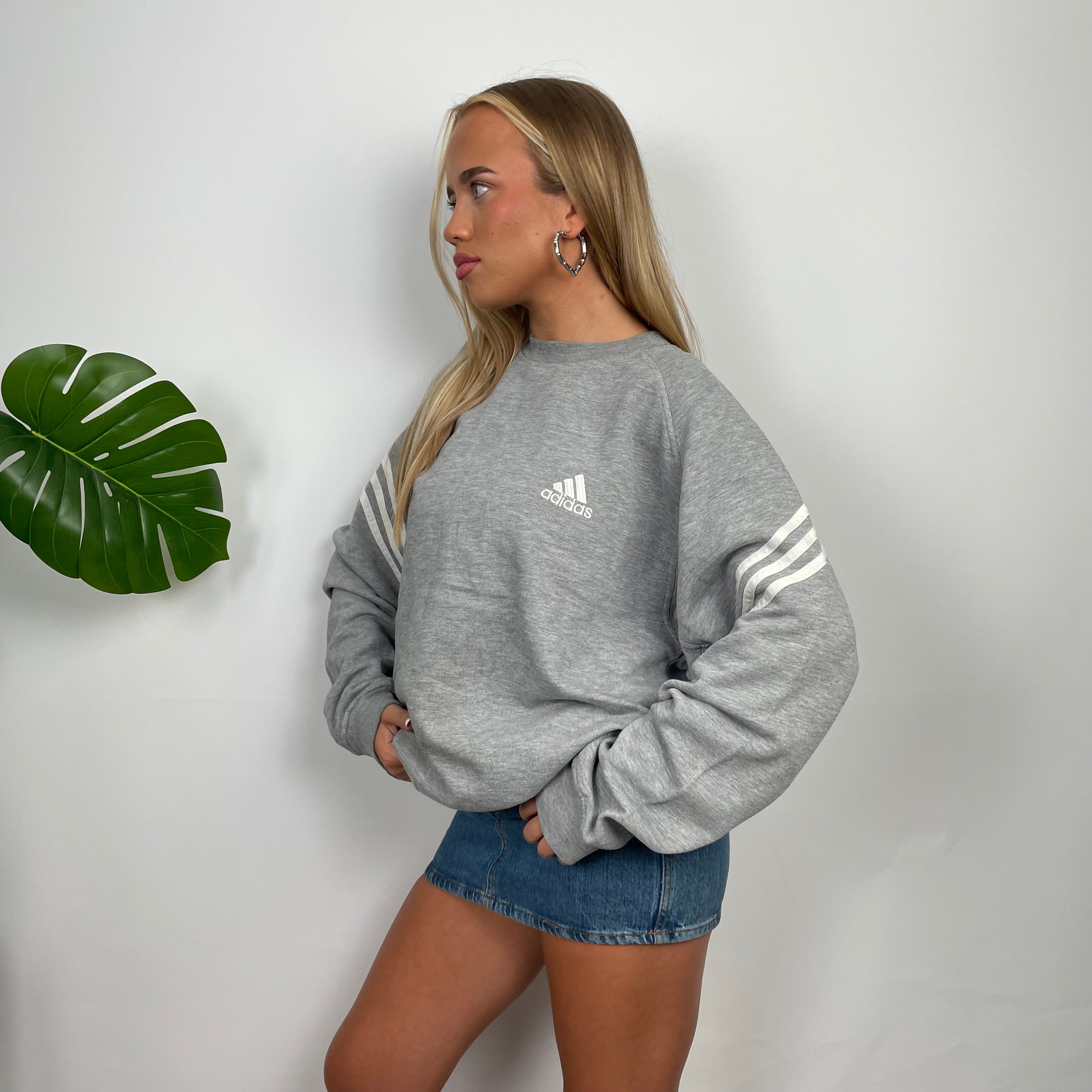 Adidas Grey Embroidered Spell Out Sweatshirt (M)