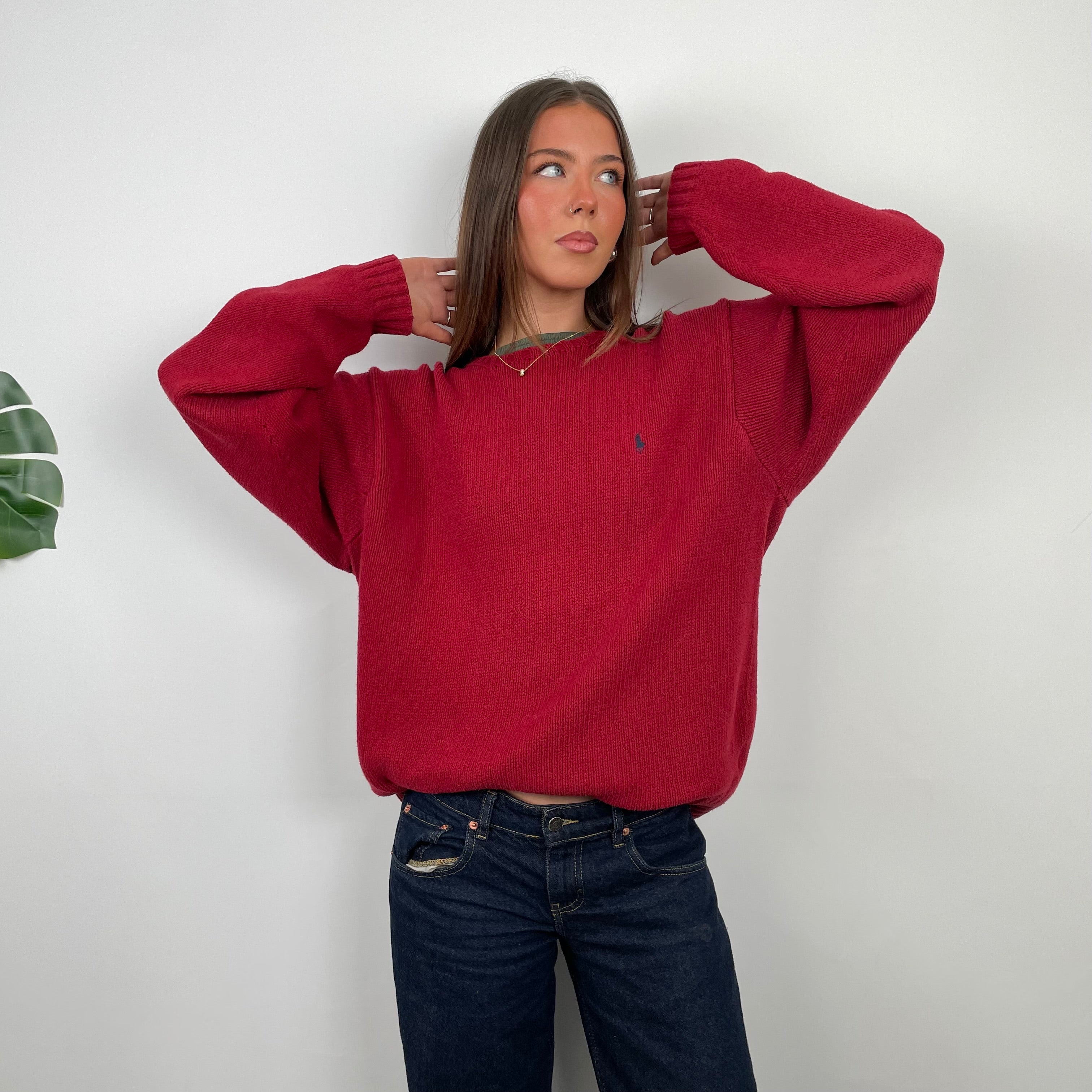 Polo Ralph Lauren RARE Red Embroidered Logo Knitted Sweater (L)