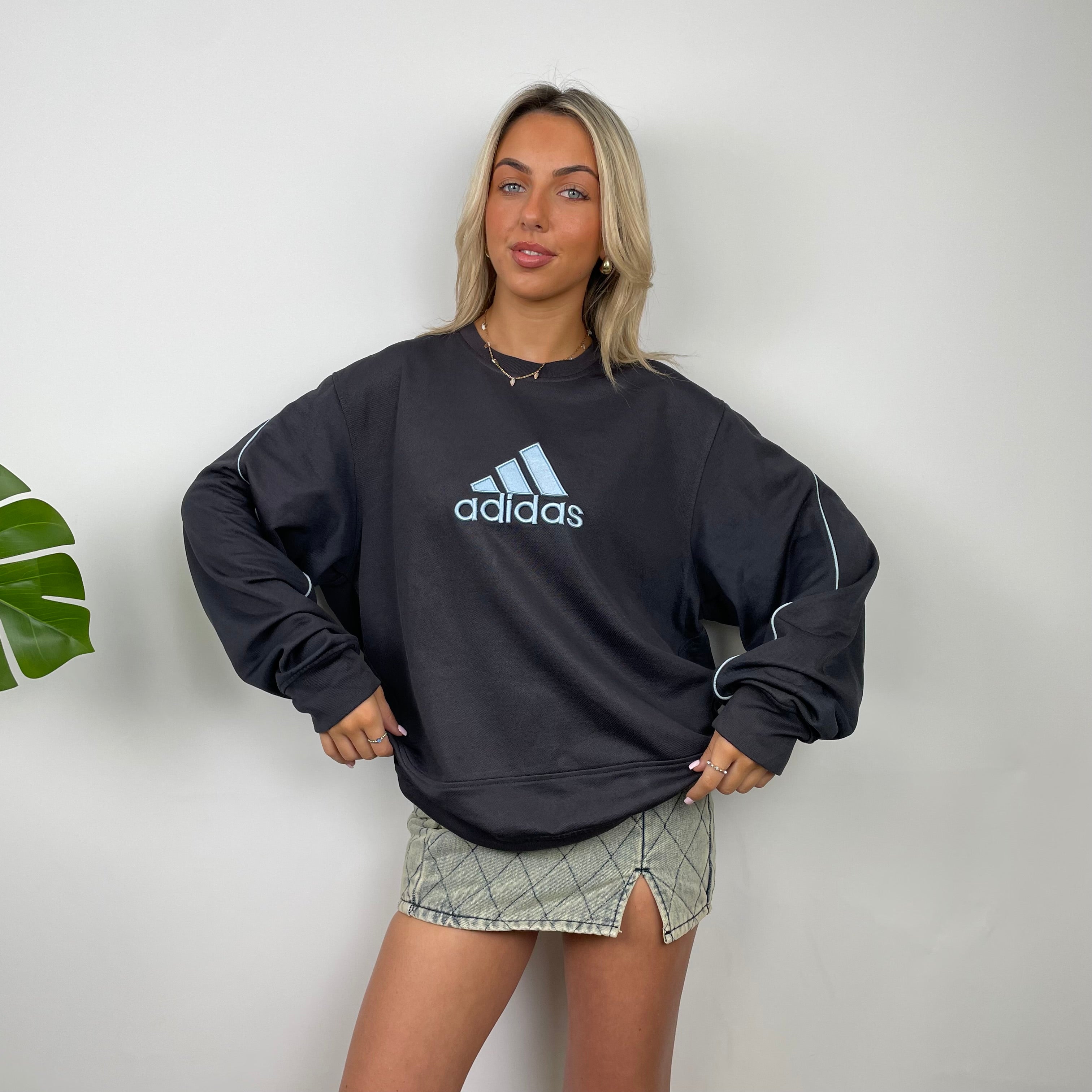 Adidas Charcoal Grey Embroidered Spell Out Sweatshirt (L)