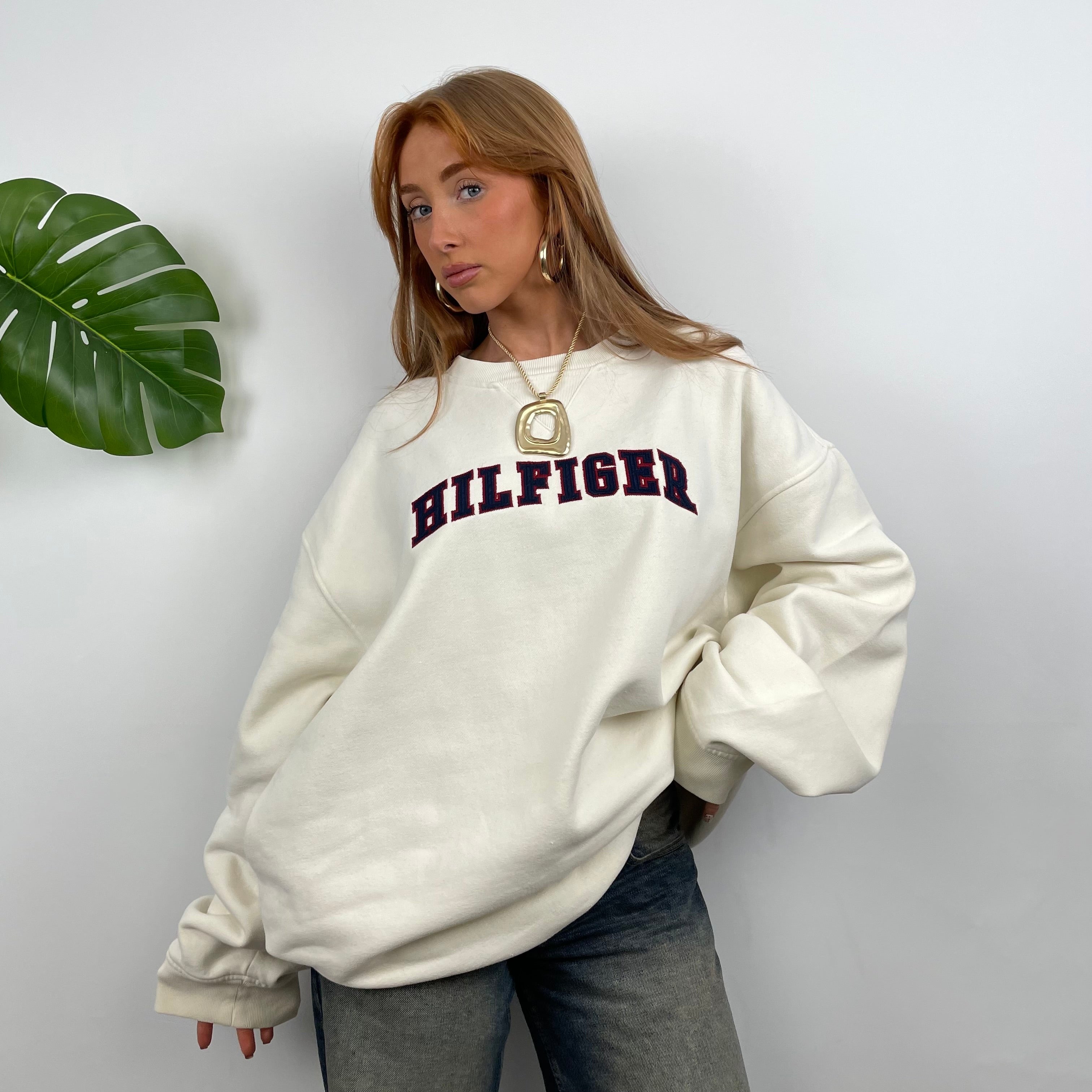 Tommy Hilfiger Cream Embroidered Spell Out Sweatshirt (L)