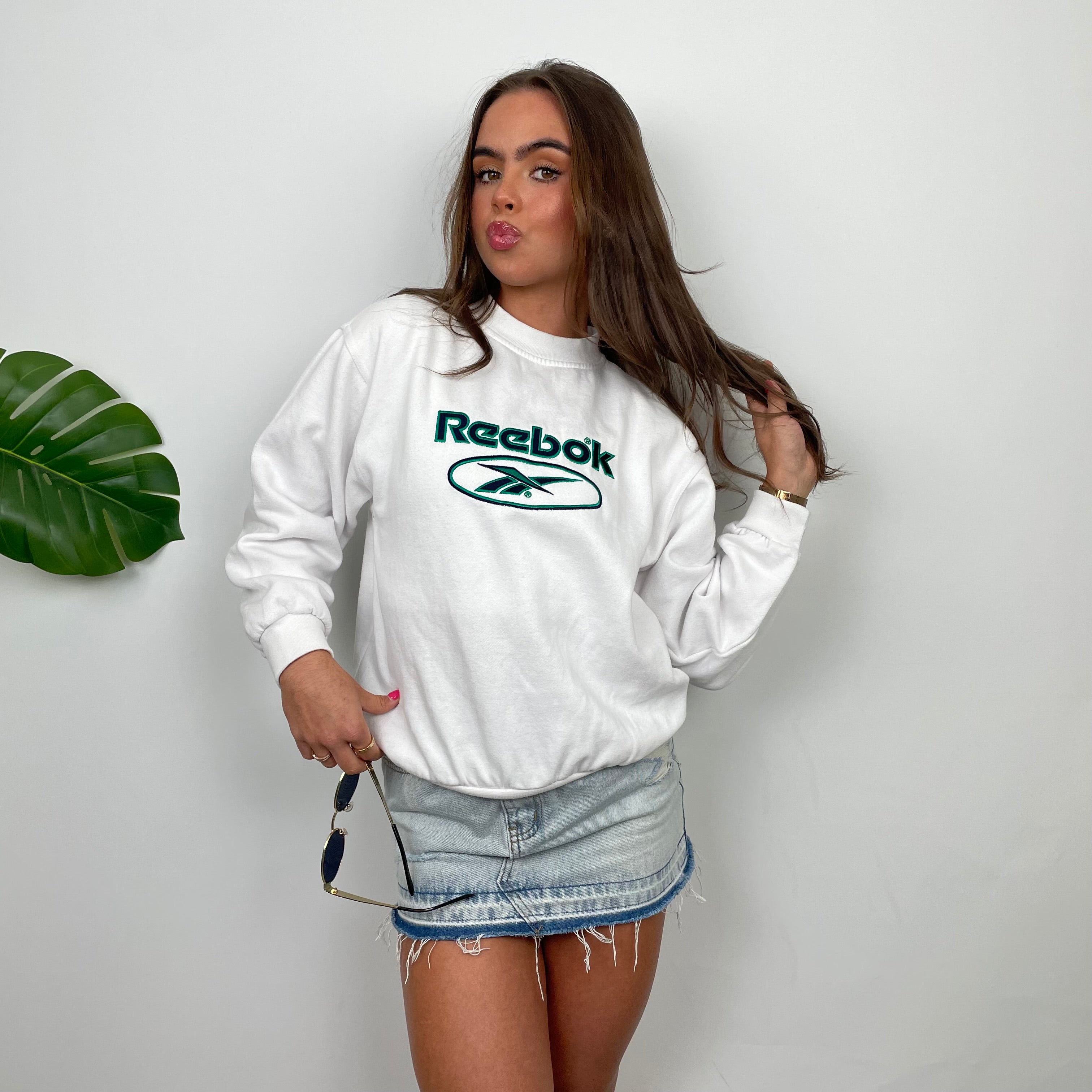 Reebok White Embroidered Spell Out Sweatshirt (XS)