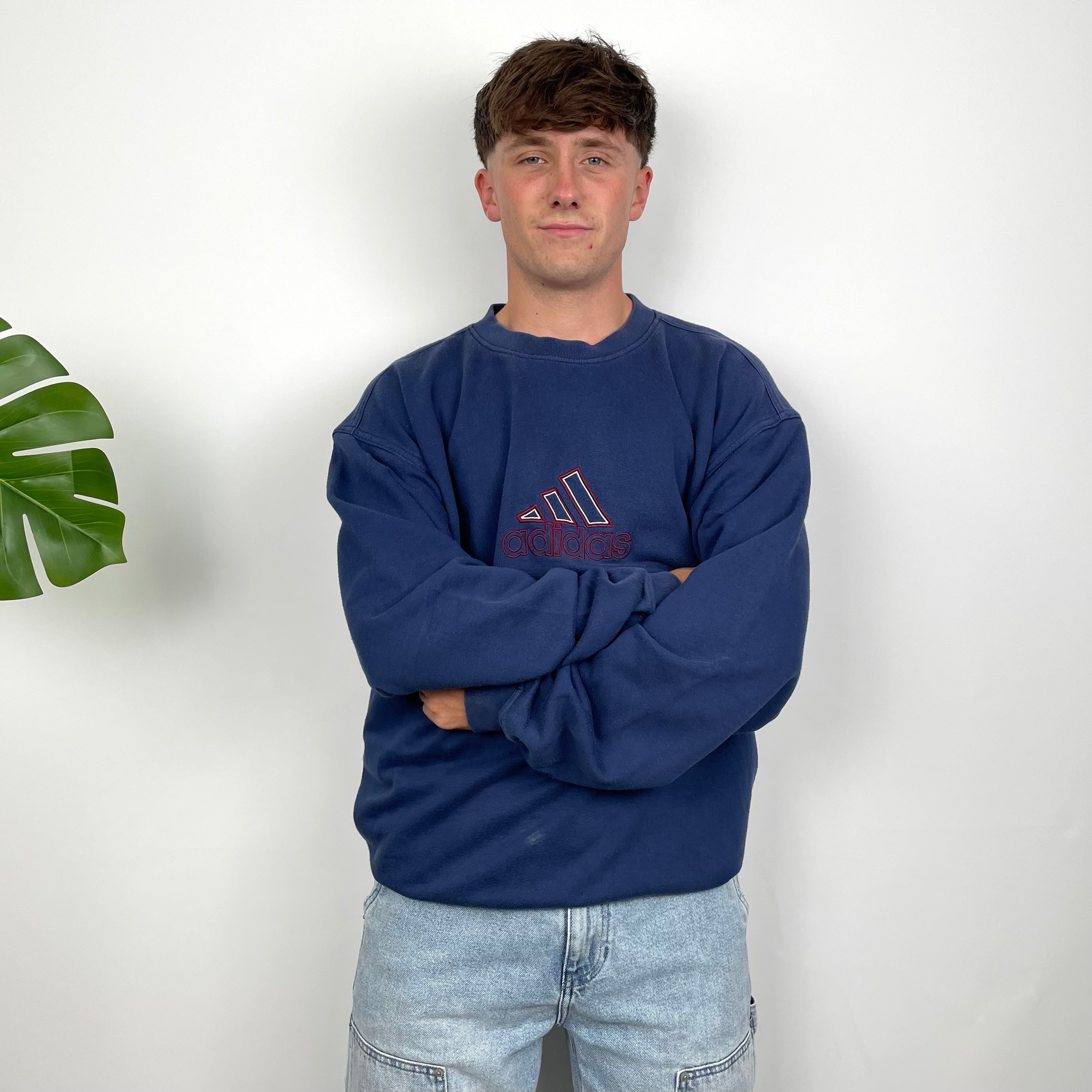 Adidas Navy Embroidered Spell Out Sweatshirt (XL)