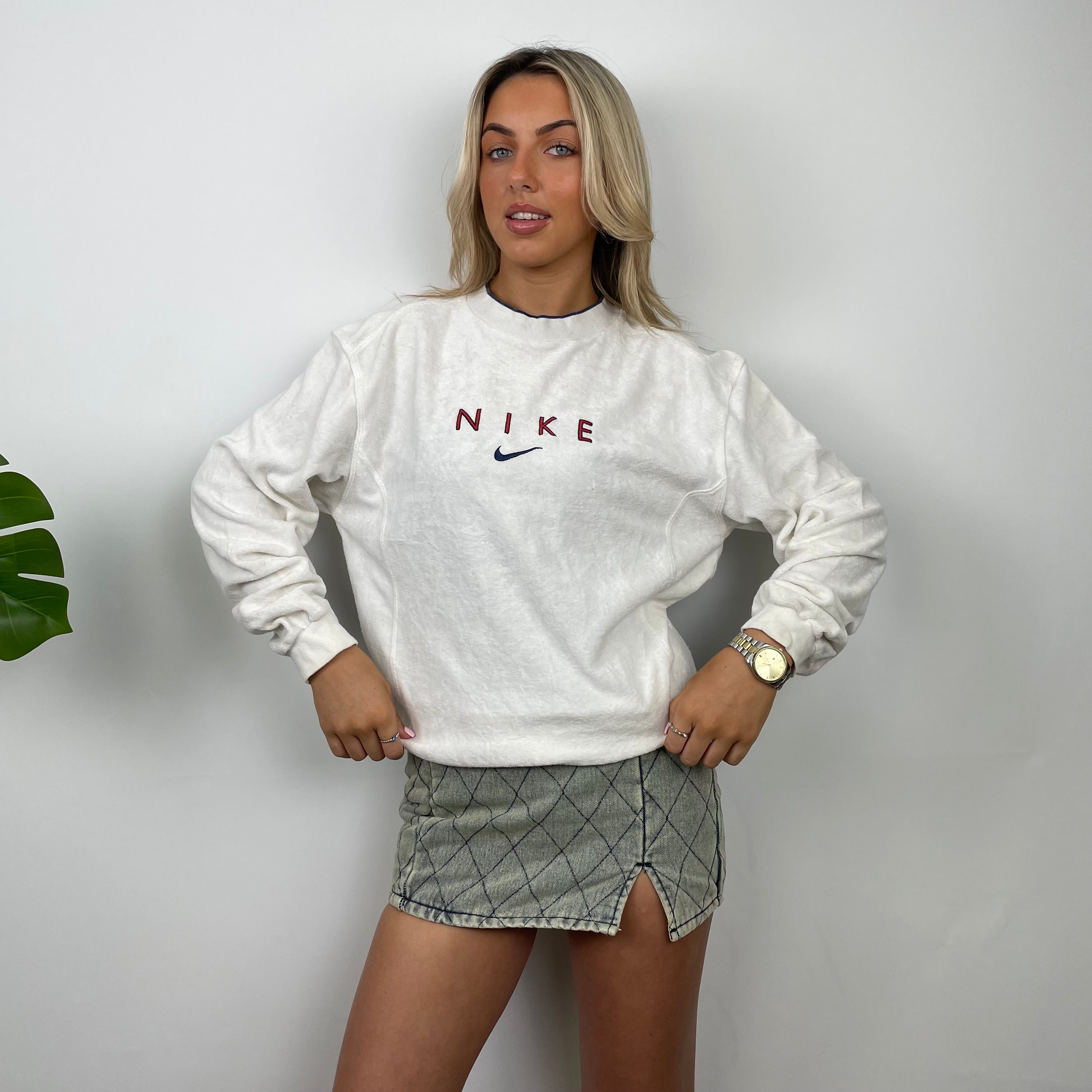 Nike RARE White Embroidered Spell Out Sweatshirt (M)