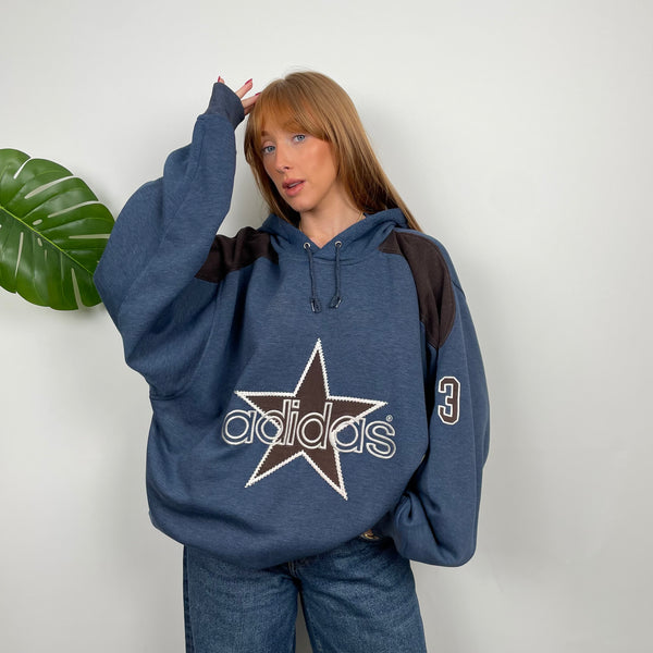 Adidas RARE Blue Embroidered Spell Out Hoodie (XXL)