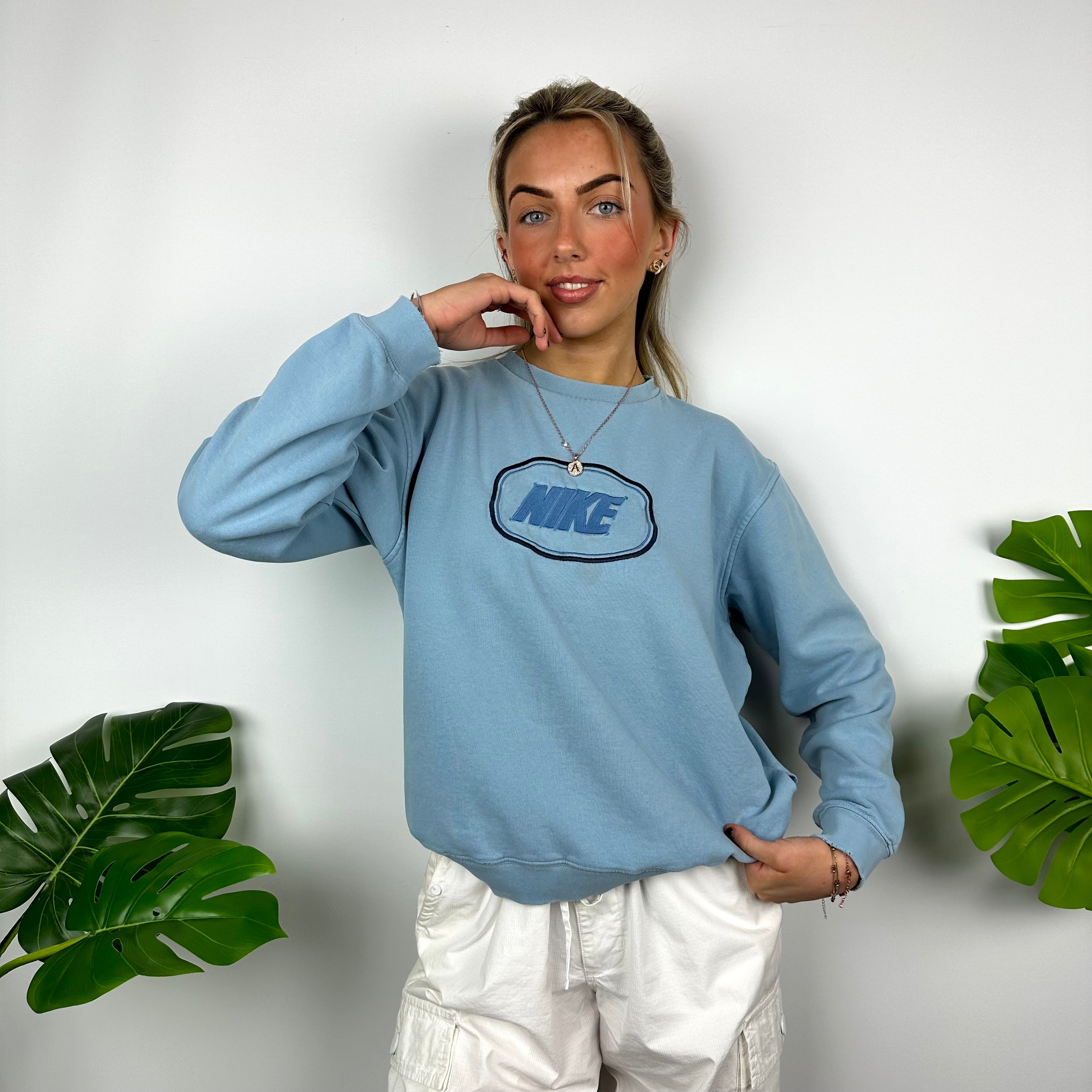 Nike Baby Blue Embroidered Spell Out Sweatshirt (S)