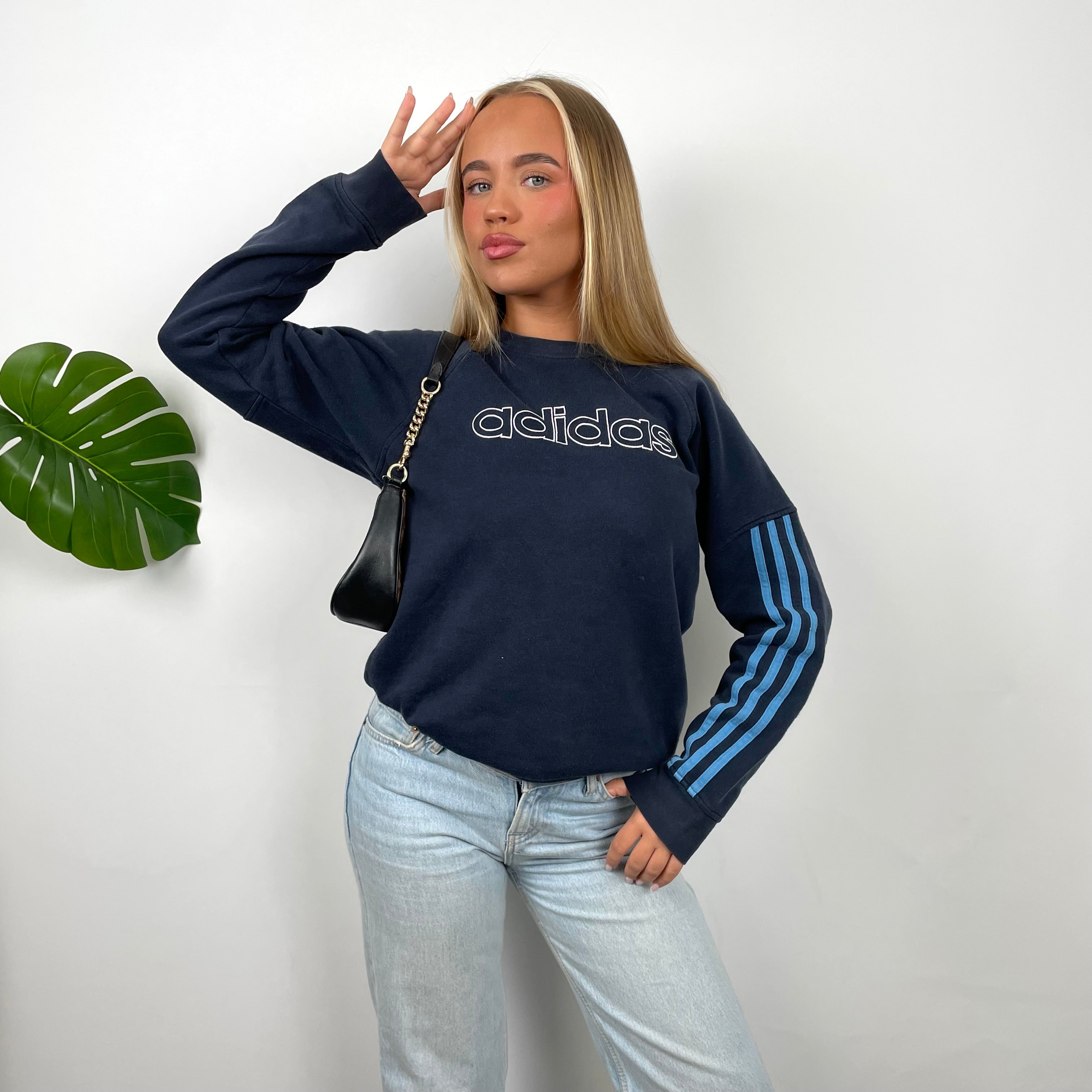 Adidas Navy Embroidered Spell Out Sweatshirt (S)