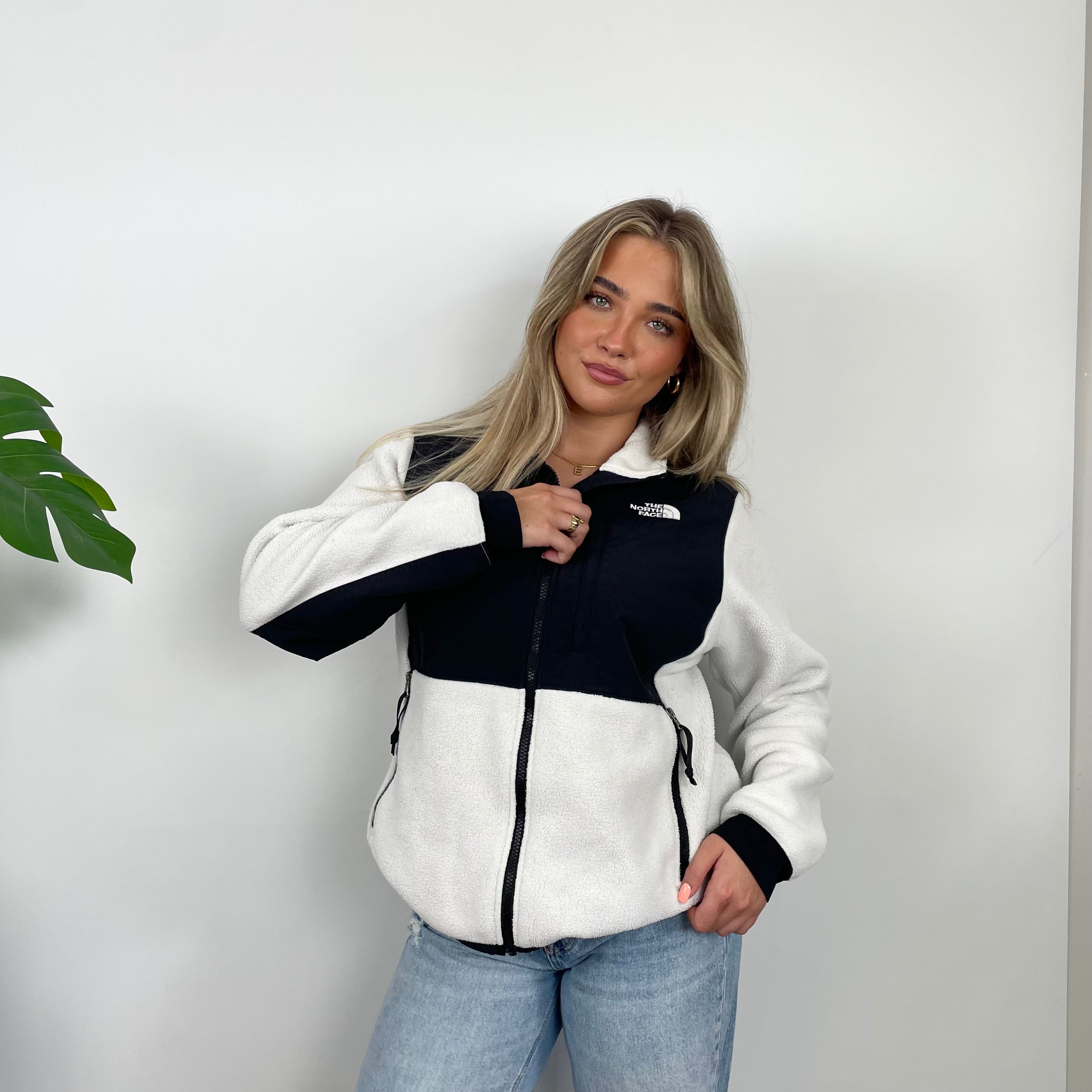North Face White Denali Teddy Bear Fleece Zip Up Jacket (M)