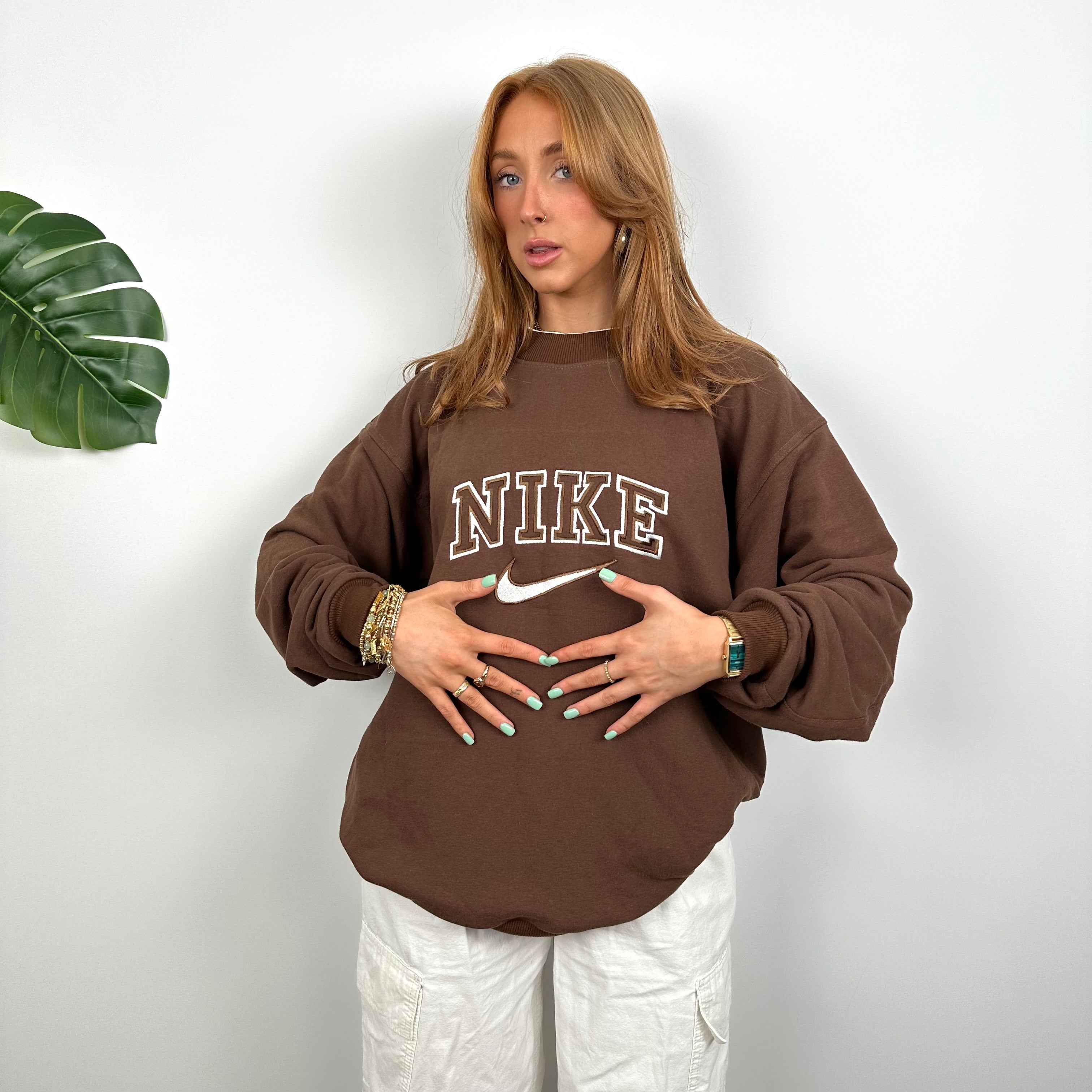 Nike Brown Embroidered Spell Out Sweatshirt (M)