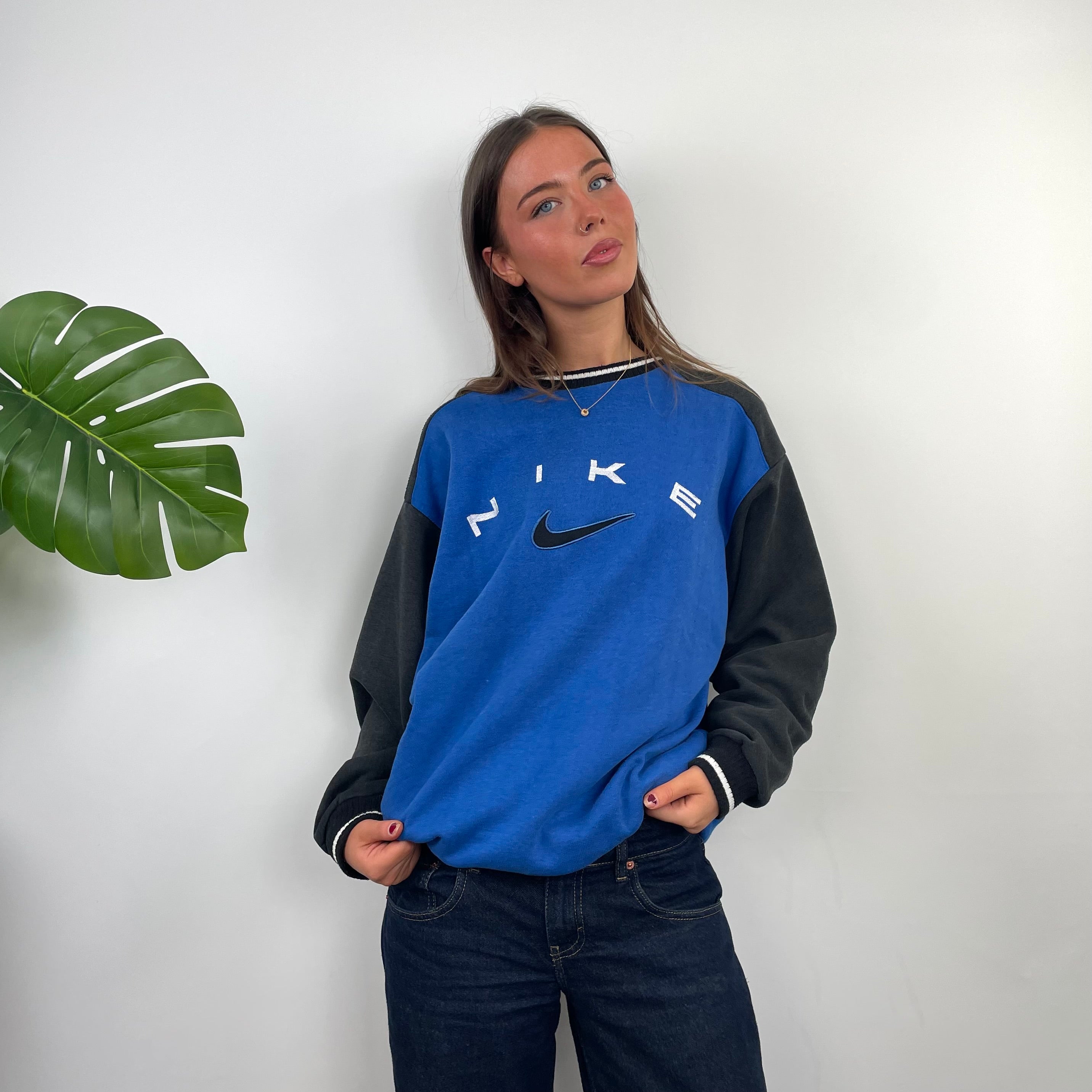 Nike Blue Embroidered Spell Out Sweatshirt (XL)