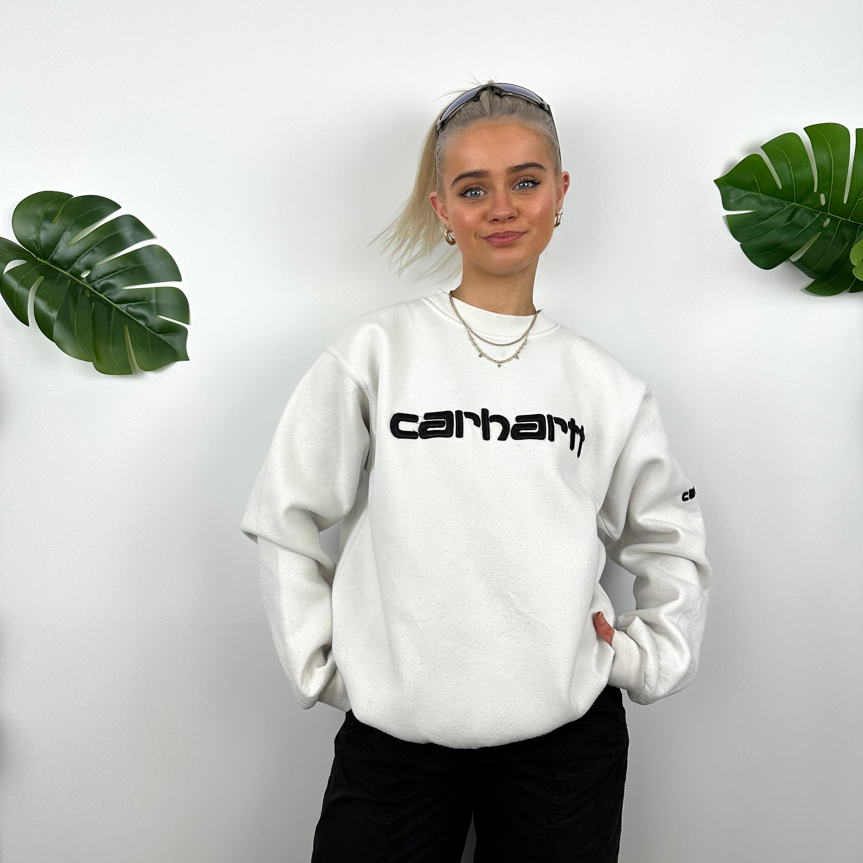 Carhartt White Embroidered Spell Out Sweatshirt (M)